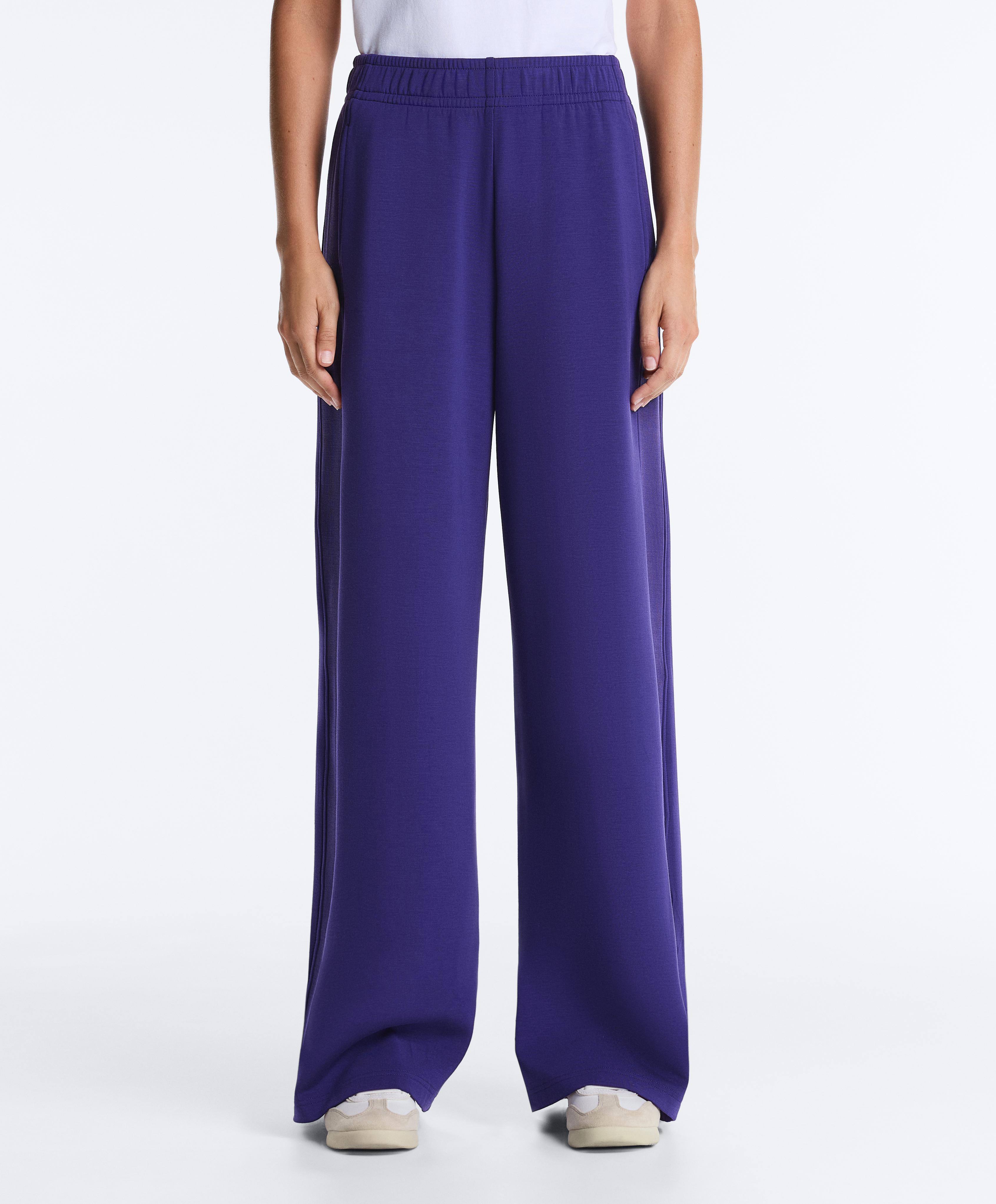 Wide-leg rib straight trousers with brushed modal — COBALT