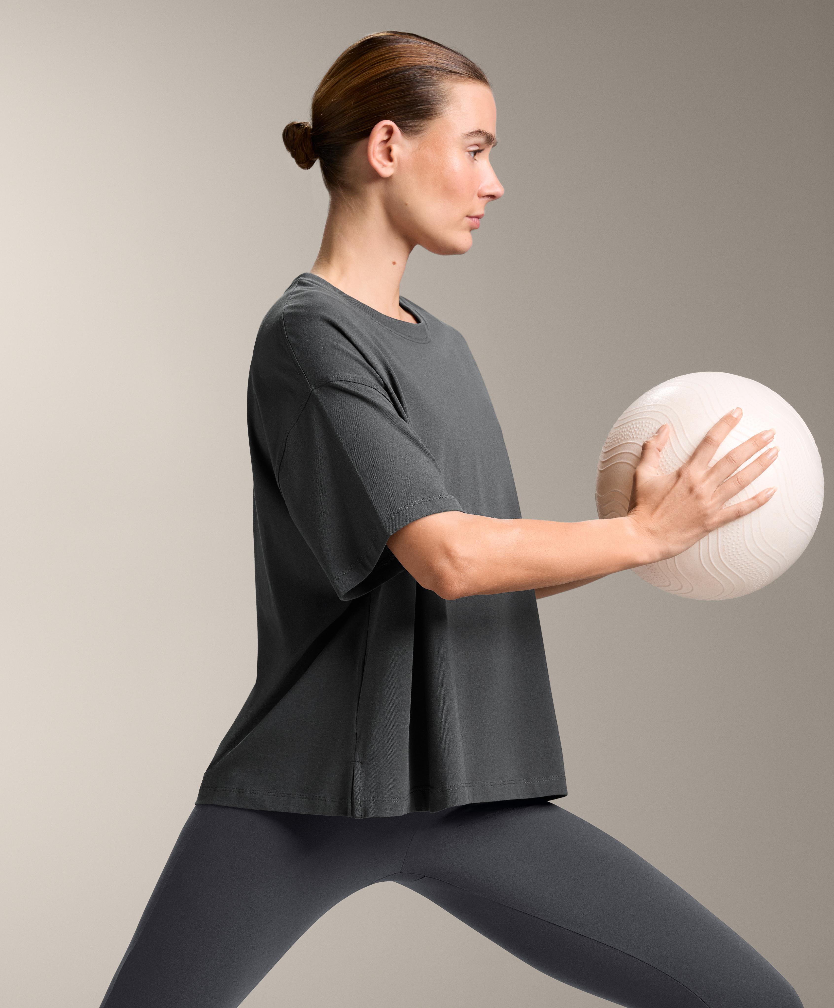 Boxy short-sleeve cotton blend T-shirt — ASPHALT