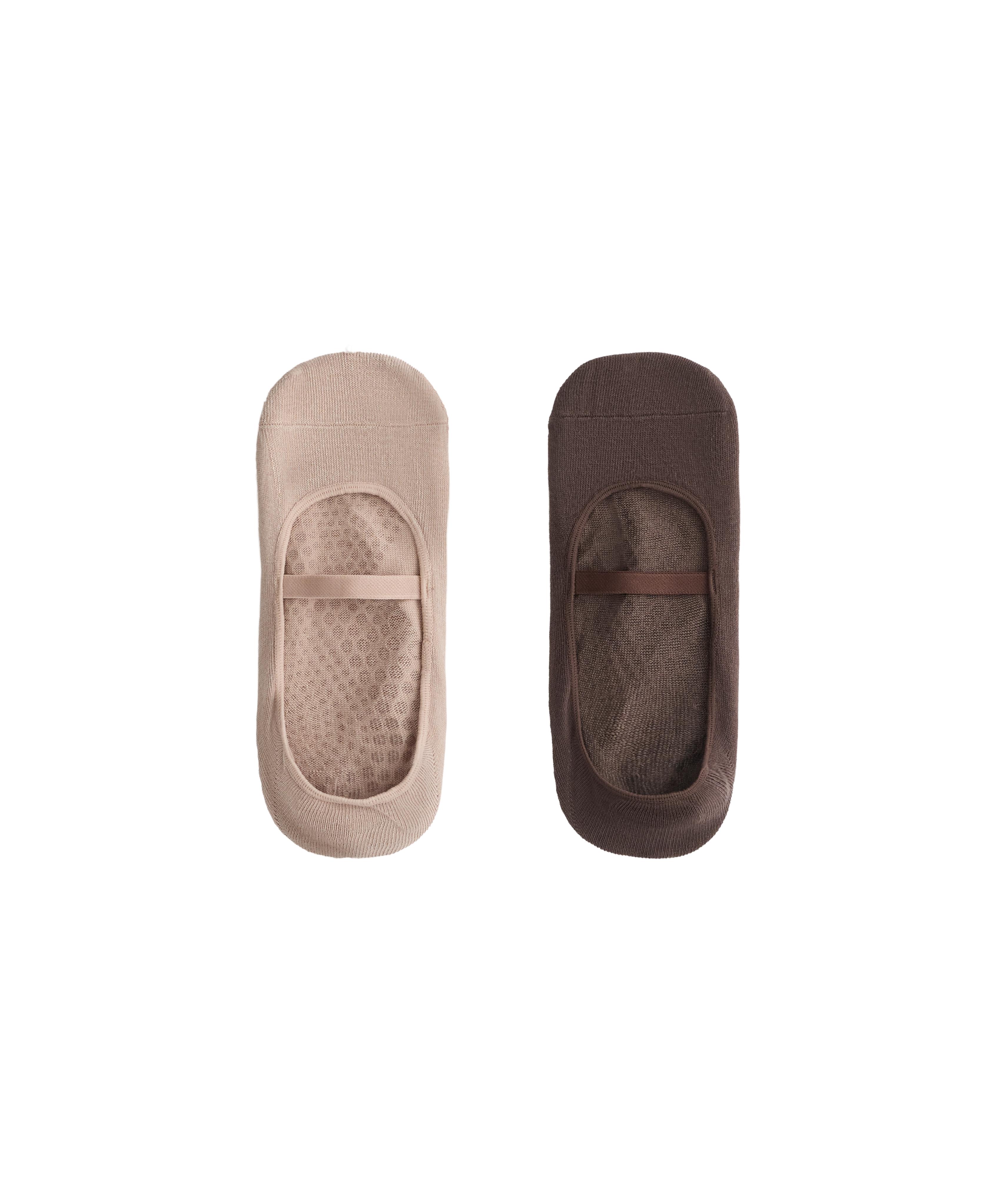 2 pairs of invisible cotton blend yoga and Pilates socks with crossover strap — CHOCOLATE      