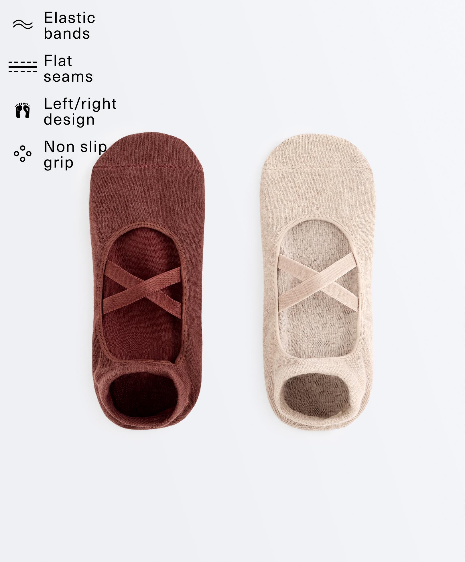 2 pares de calcetines sneaker yoga y pilates mezcla algodón cintas cruzadas