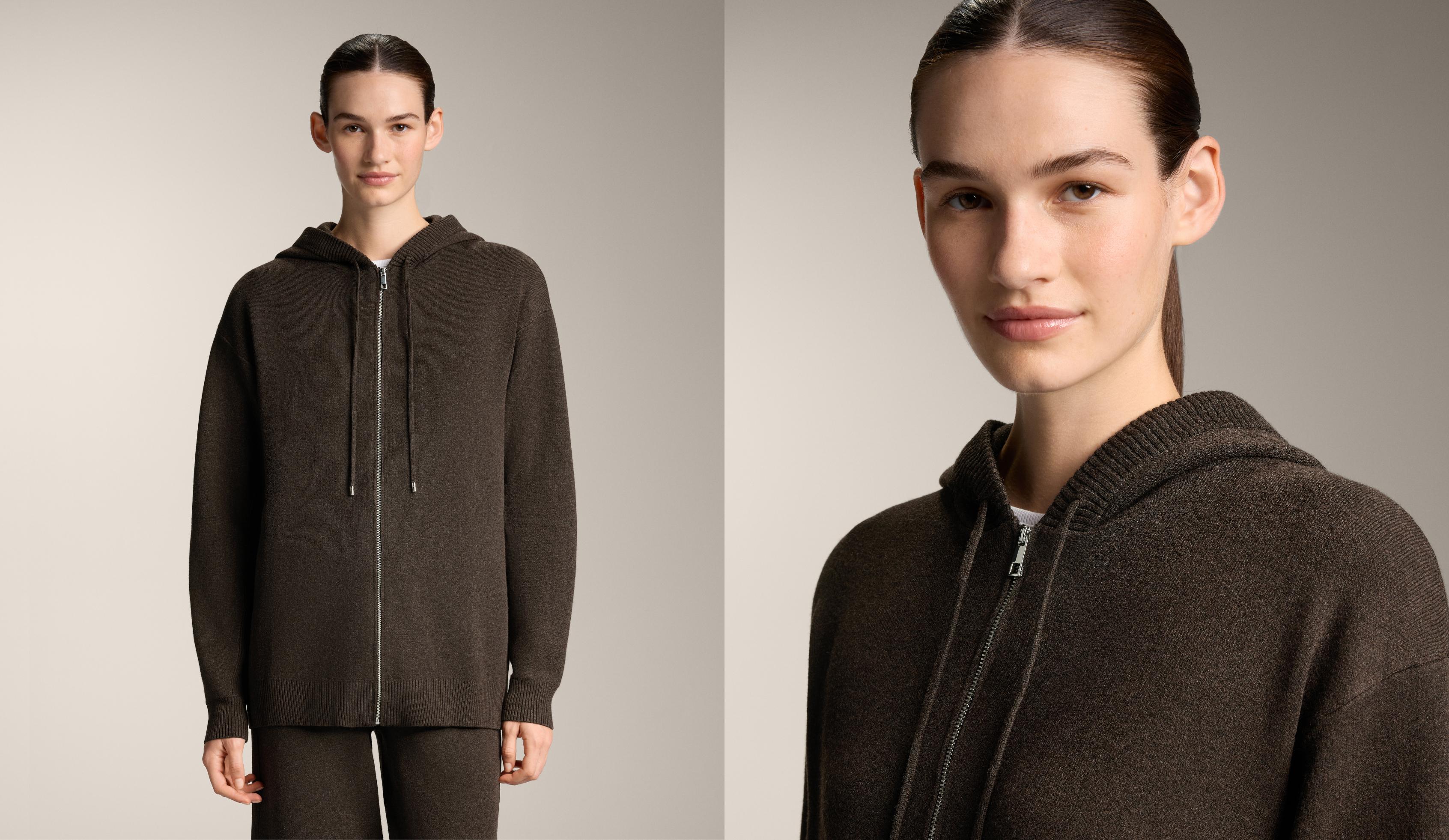 جاكيت طويل محاك بغطاء رأس