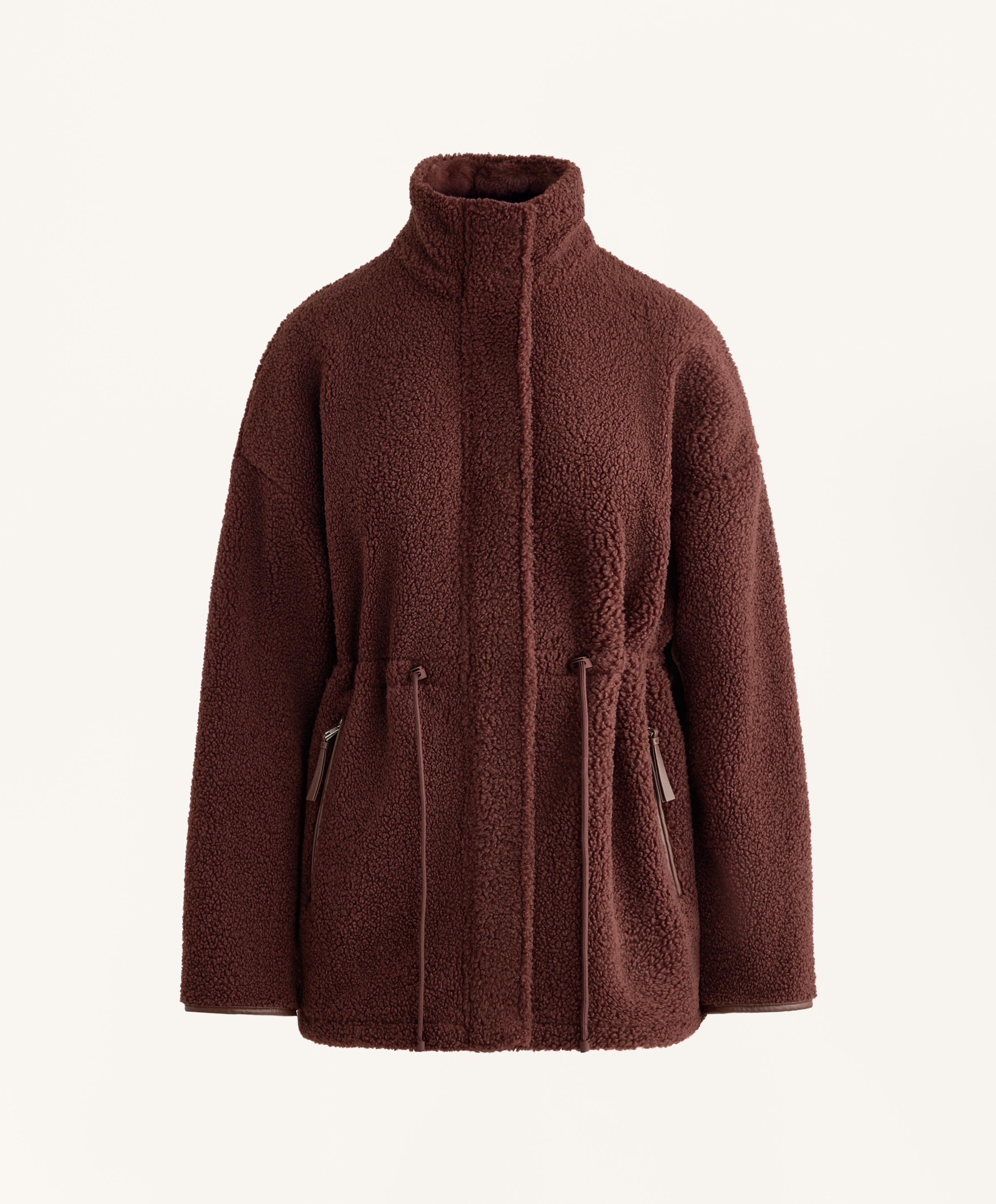 Adjustable waist faux-shearling jacket — BURGUNDY