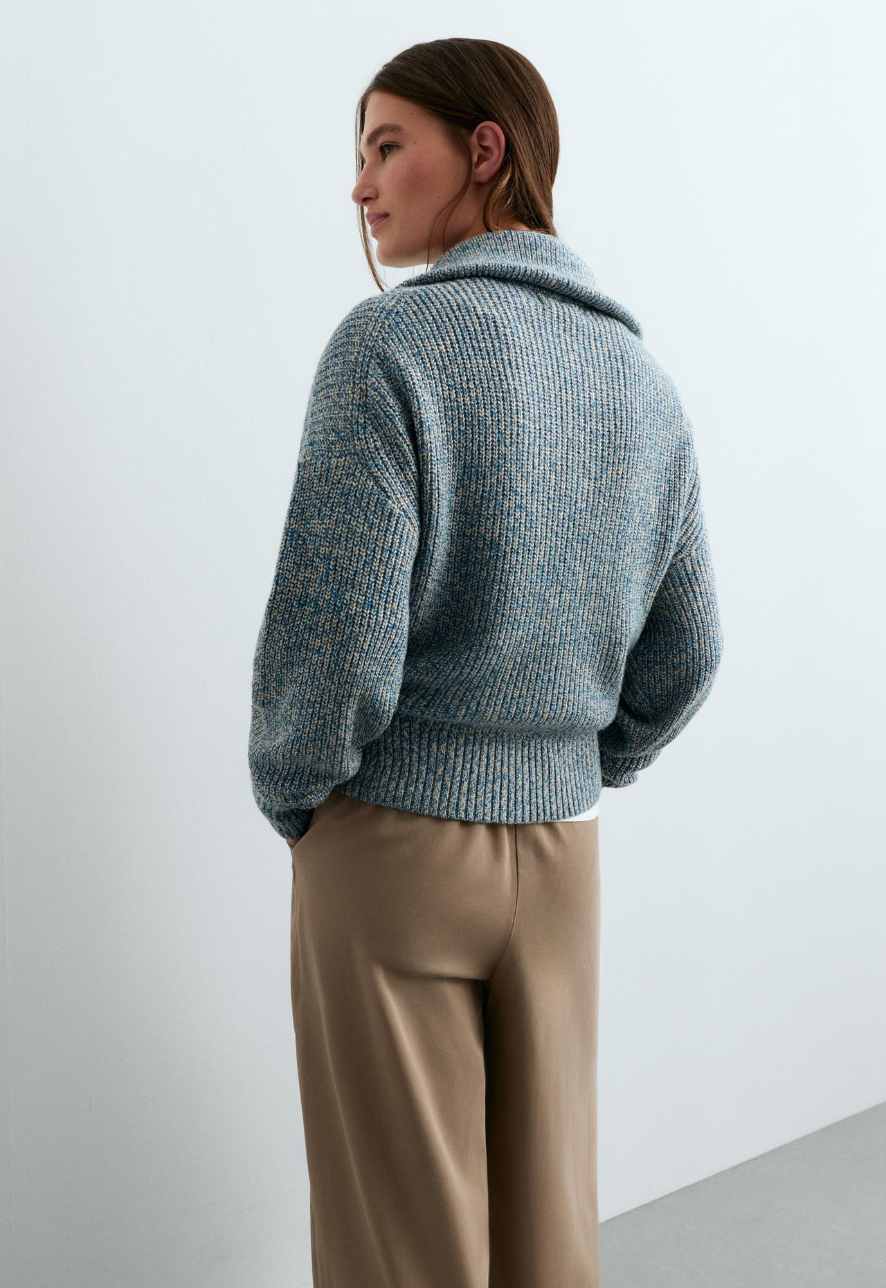 Marled knit jumper with half zip — GREY-BLUE