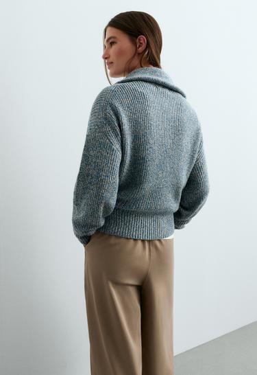Marled knit jumper with half zip — GREY-BLUE 4