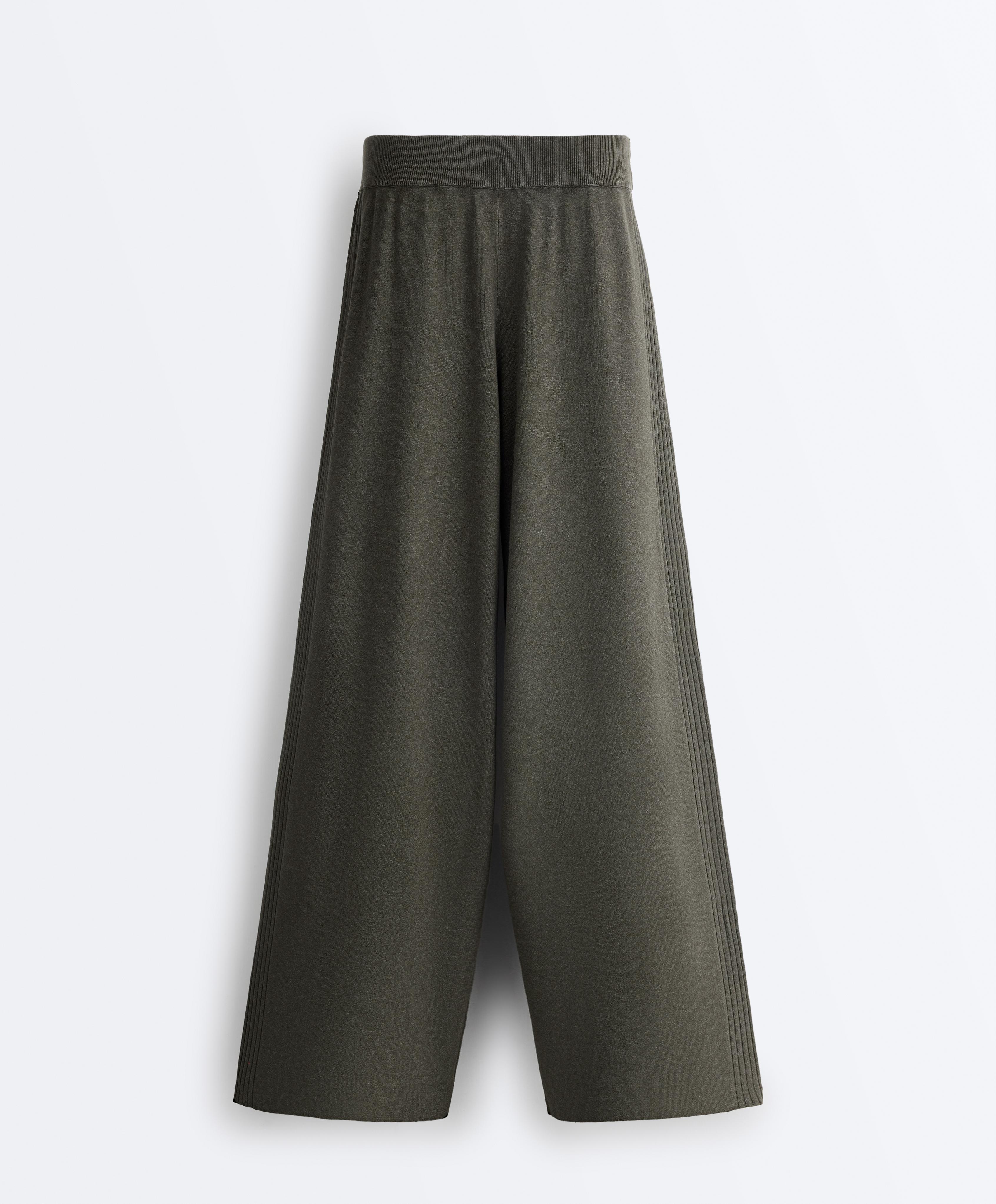 Rib knit straight-leg trousers — GREEN