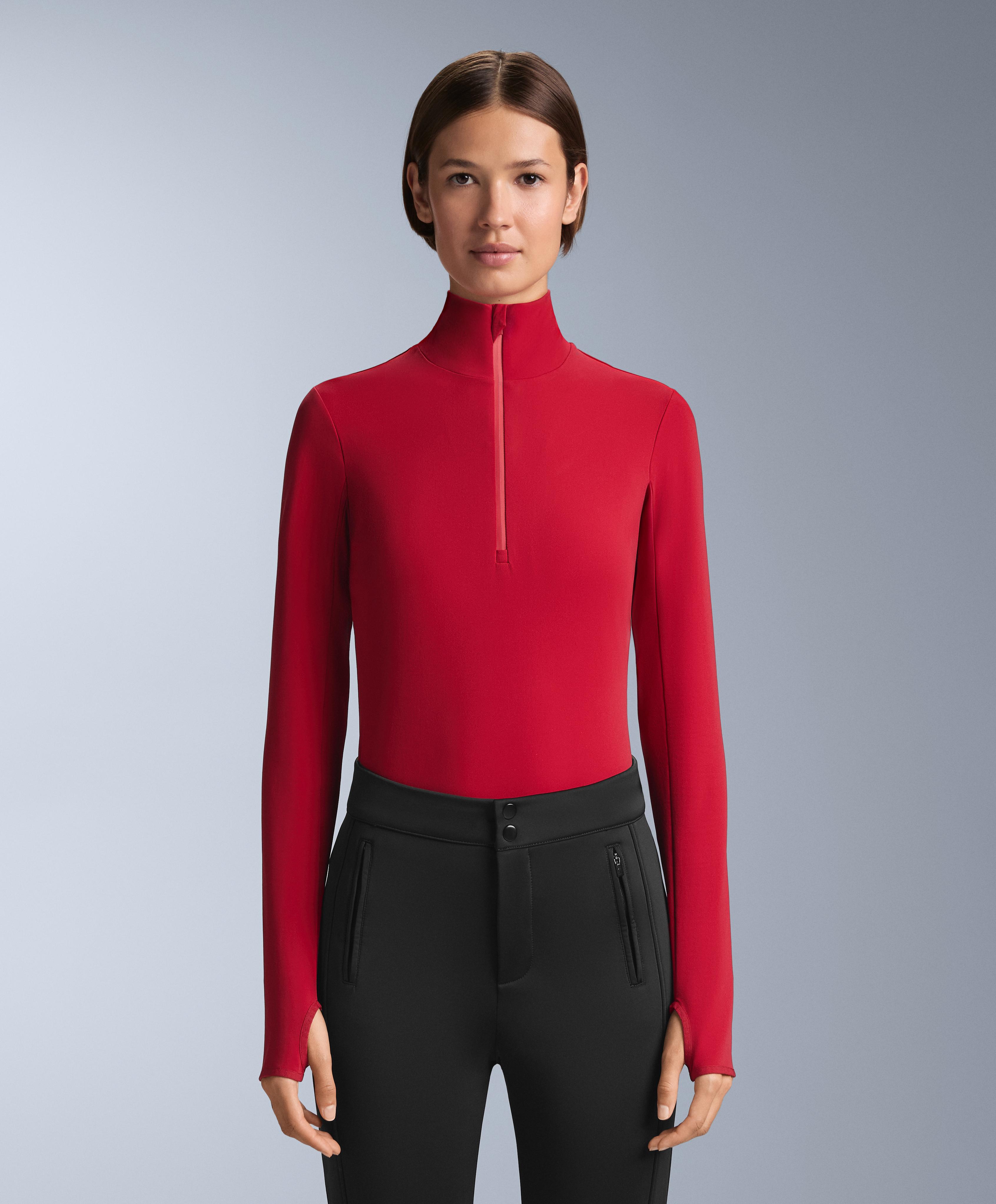 Thermal base layer half-zip top — RED