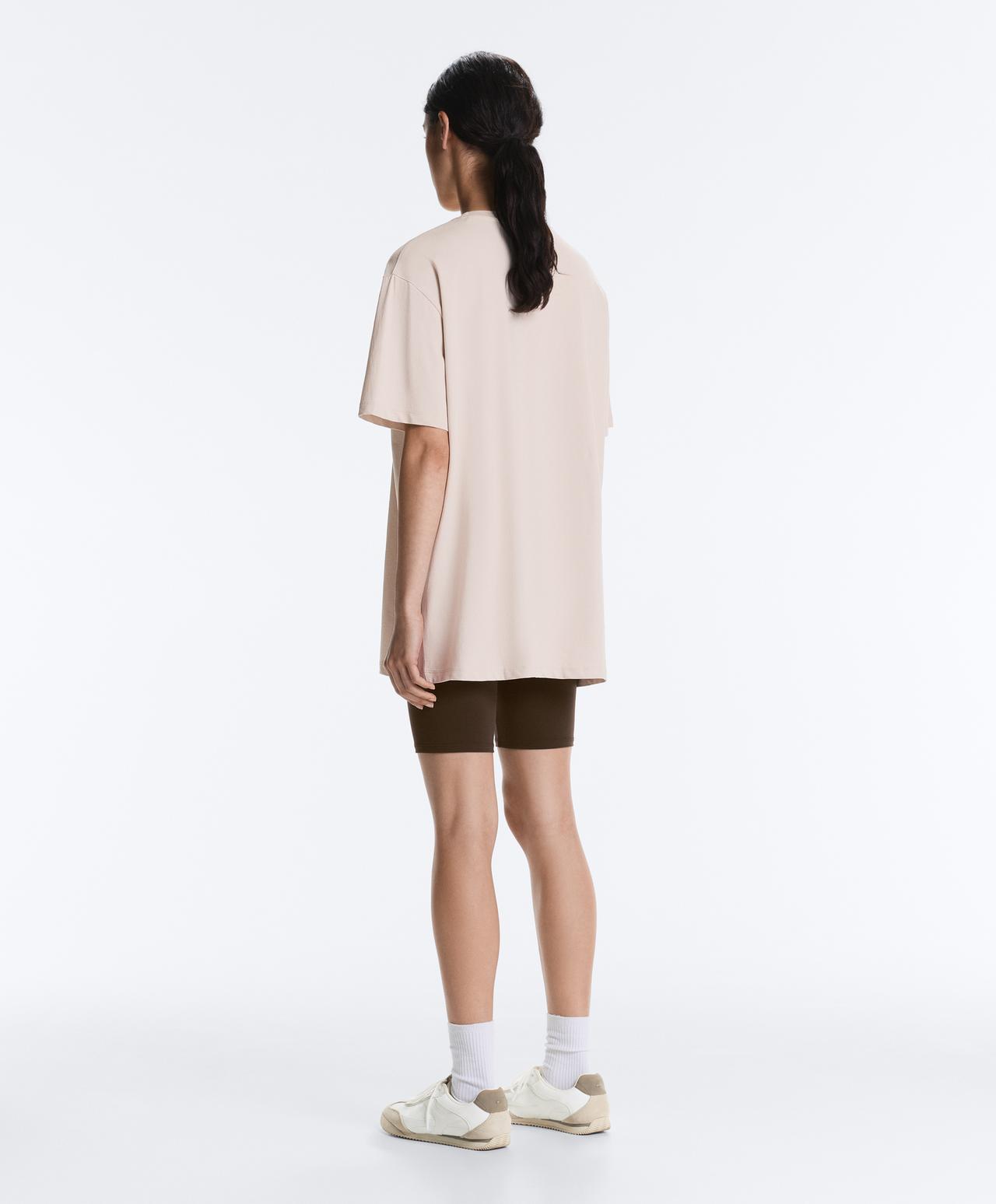Oversize cotton blend short-sleeved T-shirt — SAND