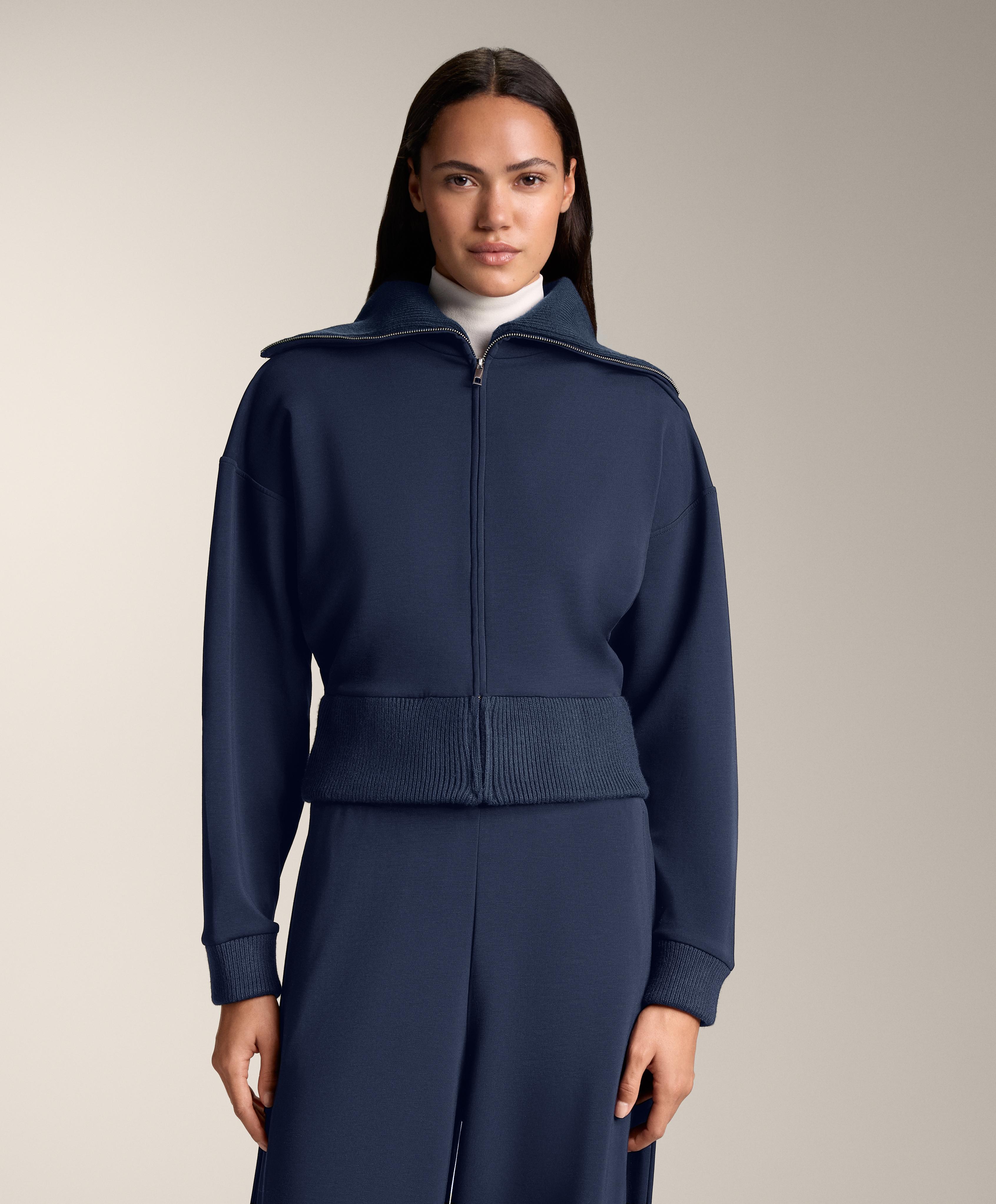 Chaqueta cintura ajustada rib cuello punto con modal Chaqueta cintura ajustada rib cuello punto con modal