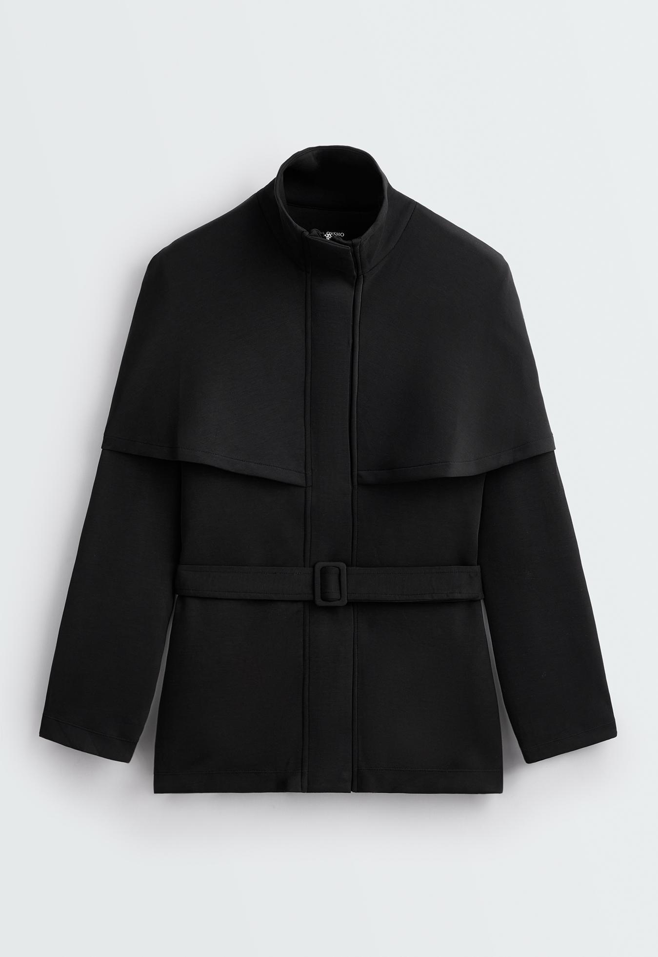 Long modal soft-touch cape jacket — BLACK