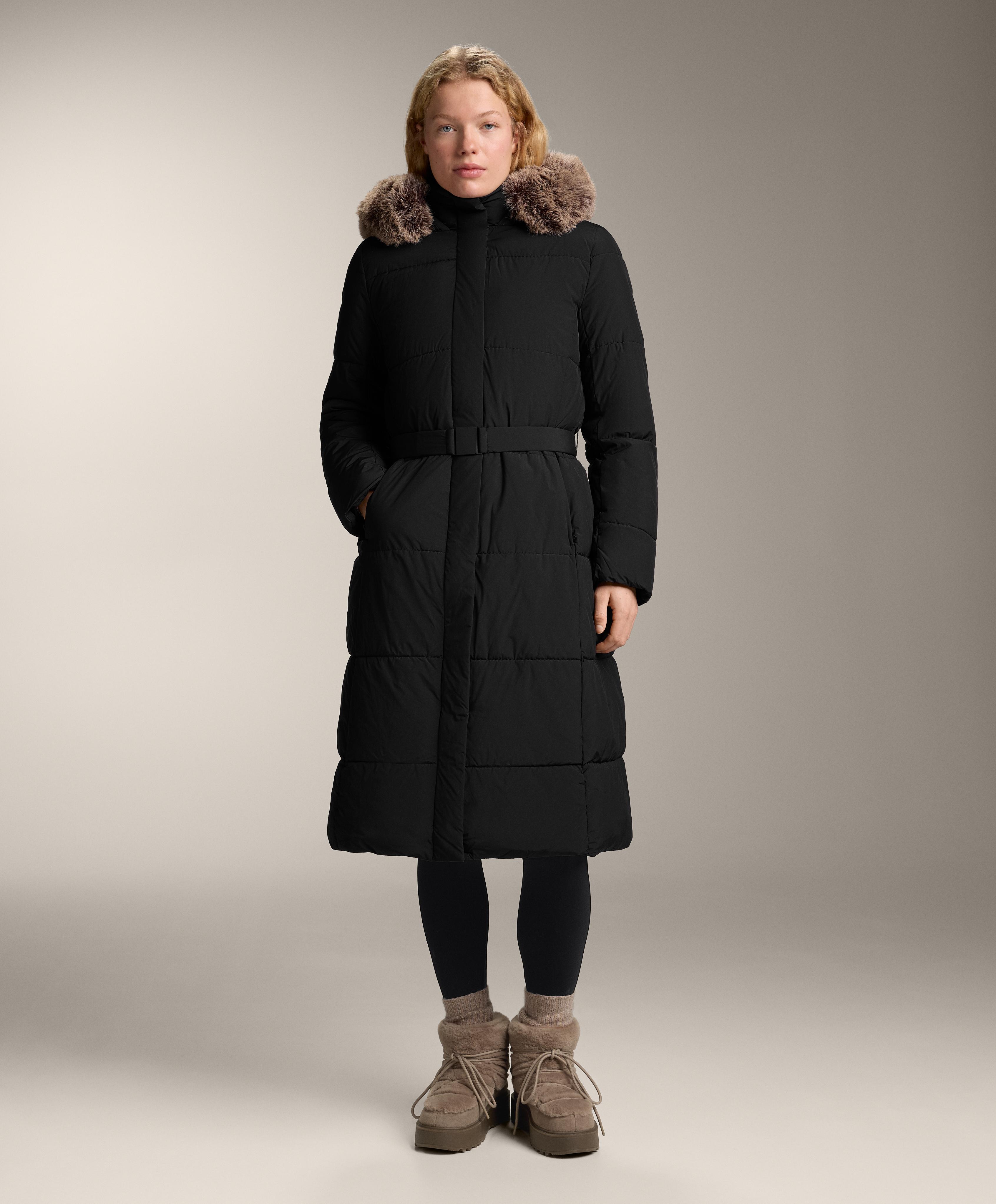 Primaloft® water-repellent long padded jacket — BLACK