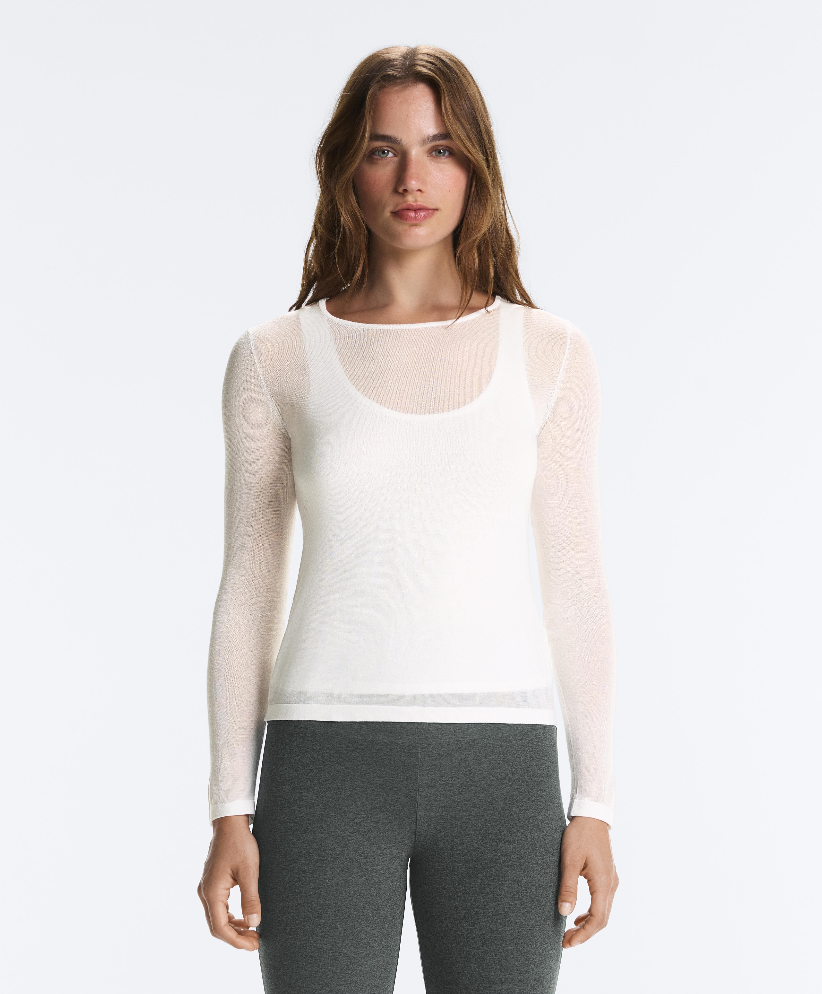 Long-sleeved sheer double-layer top — WHITE