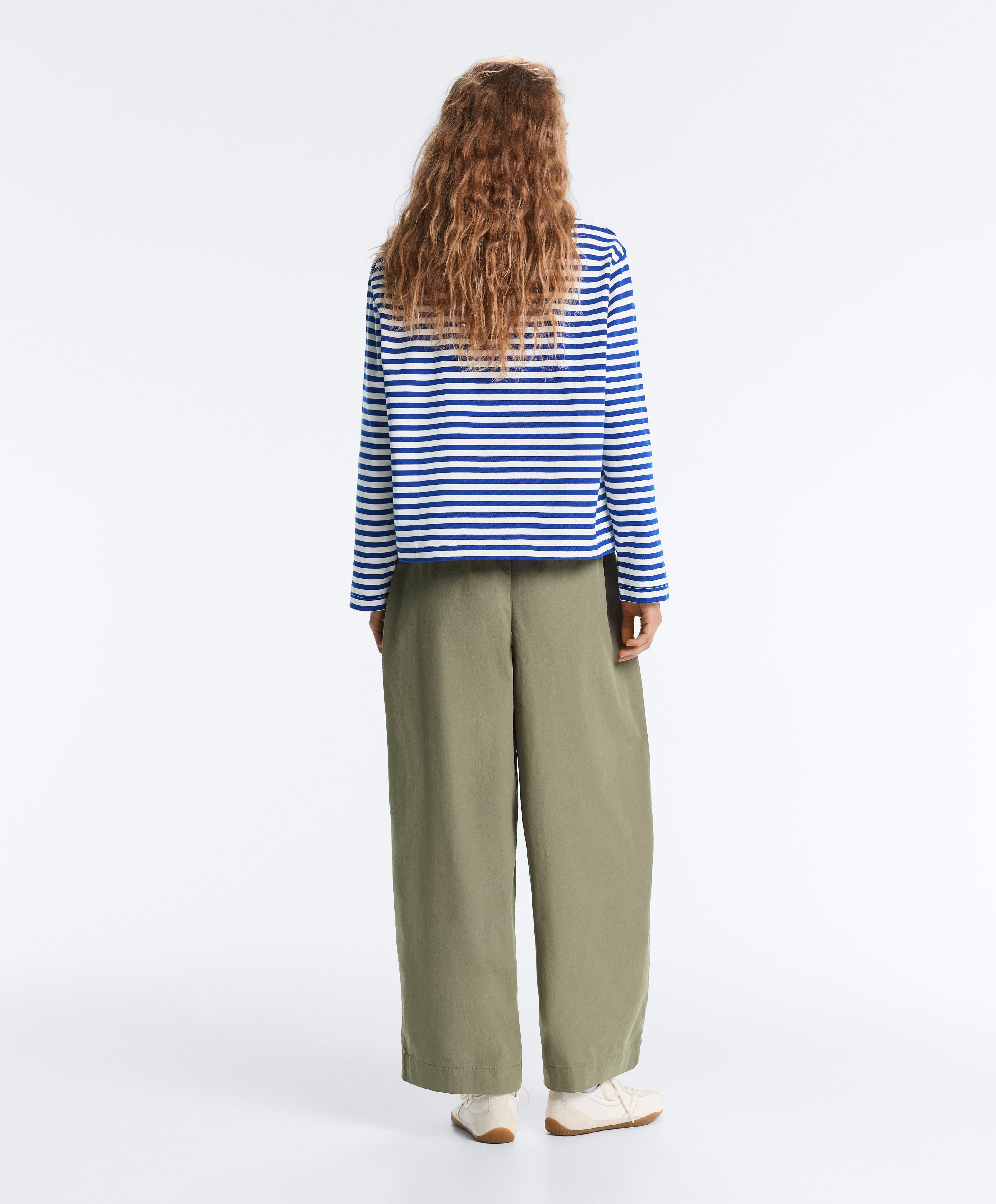 Boxy long-sleeved stripe 100% cotton T-shirt — ELECTRIC BLUE