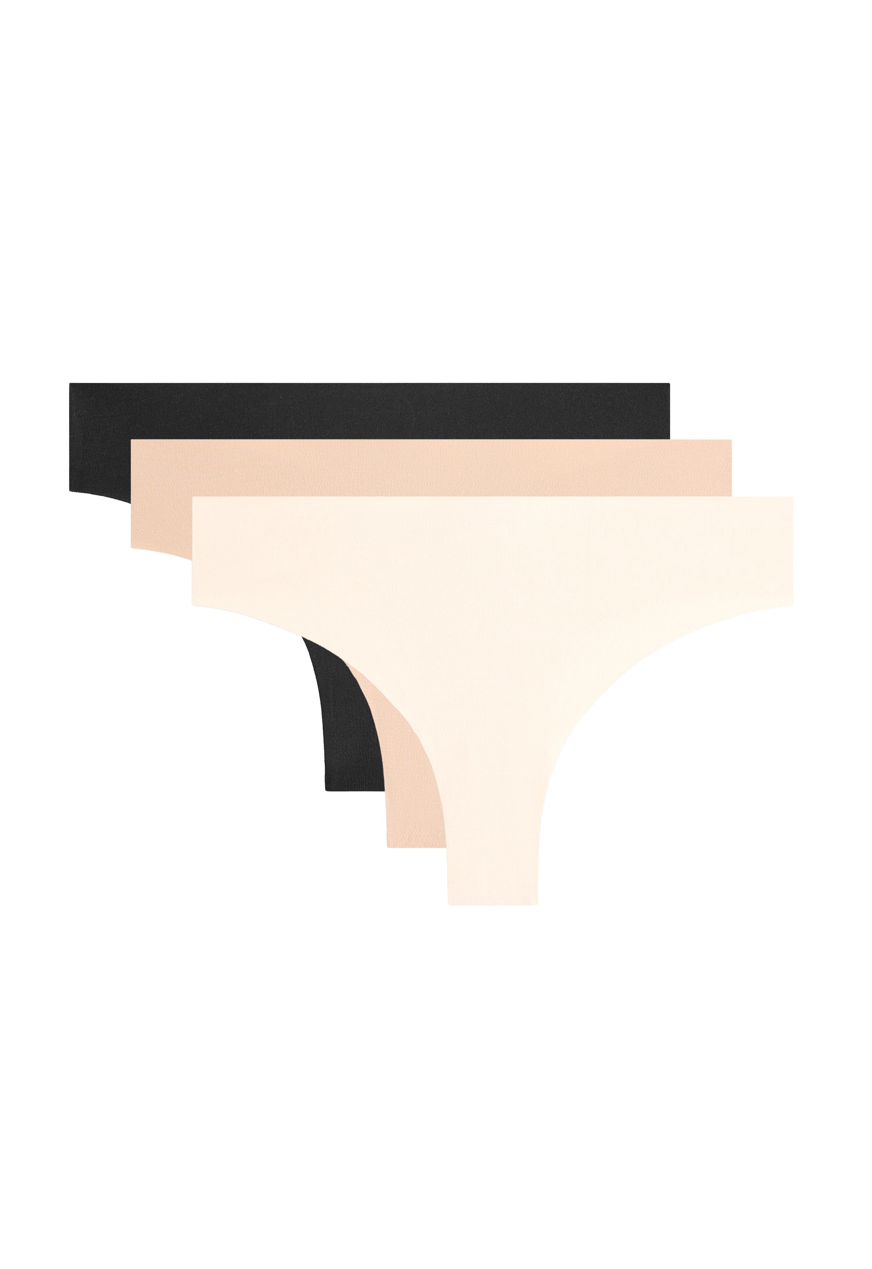 3 invisible laser-cut cotton blend thongs — BEIGE