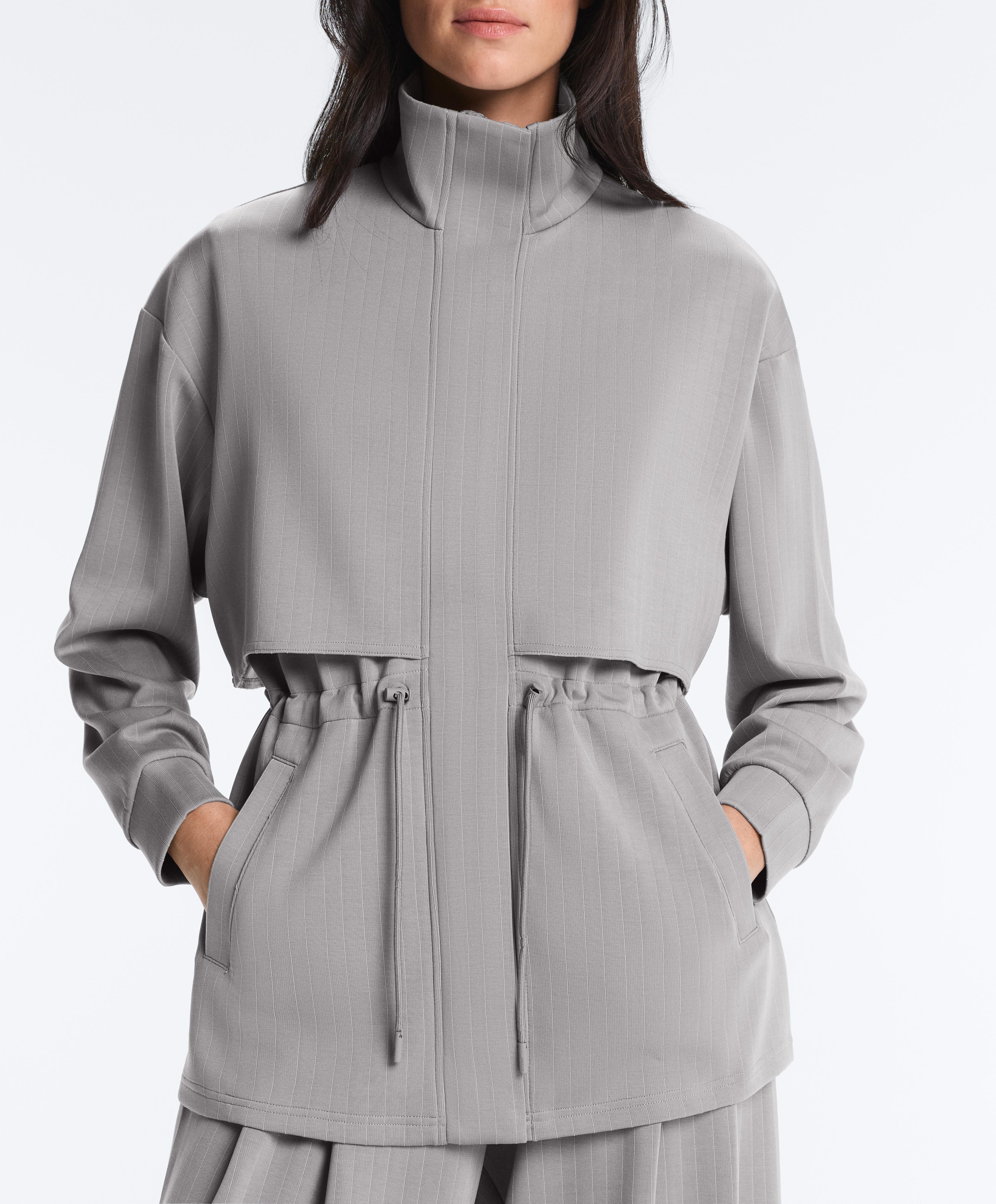 Long jacket with soft-touch modal stripes — MID GREY