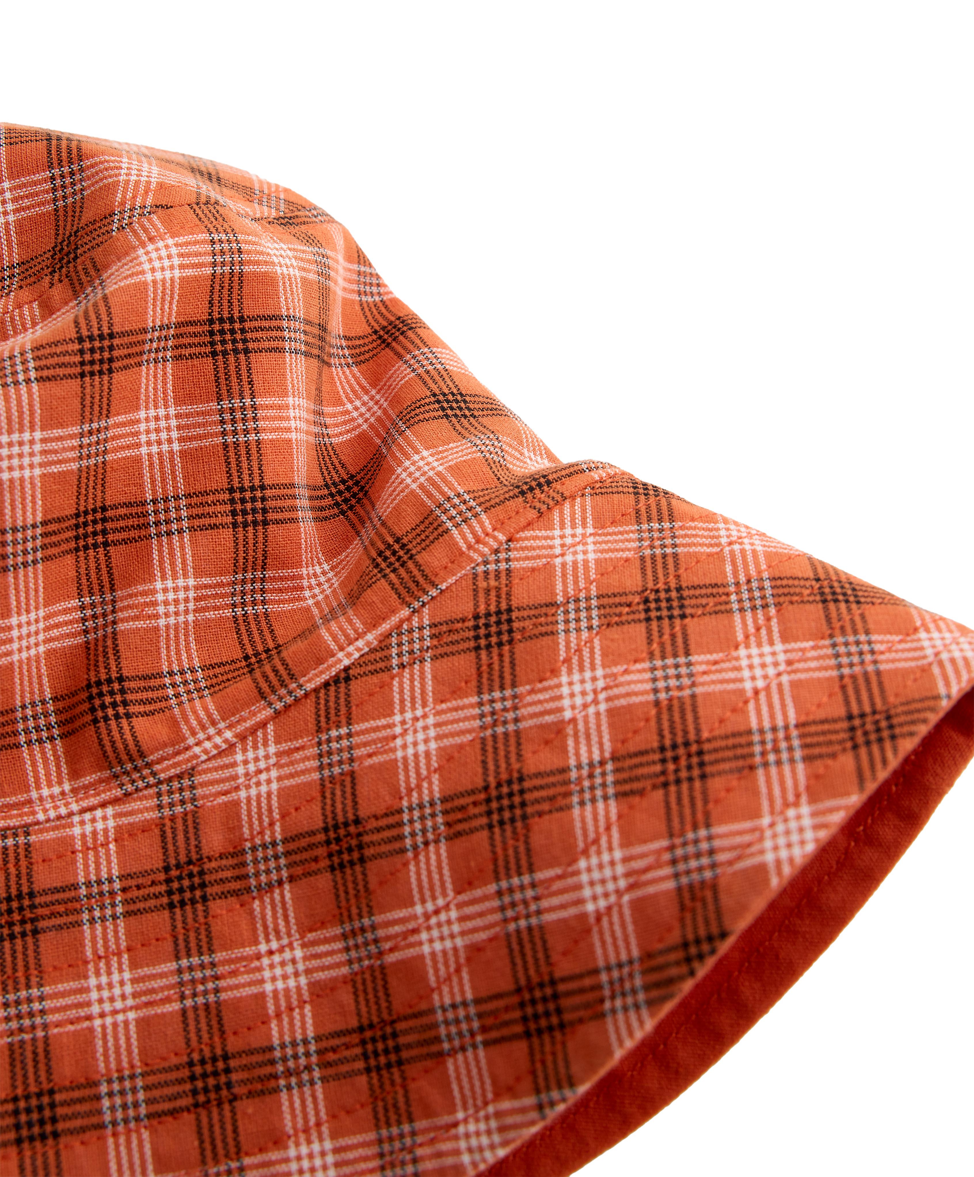 Reversible cotton blend check bucket hat — BRIGHT ORANGE