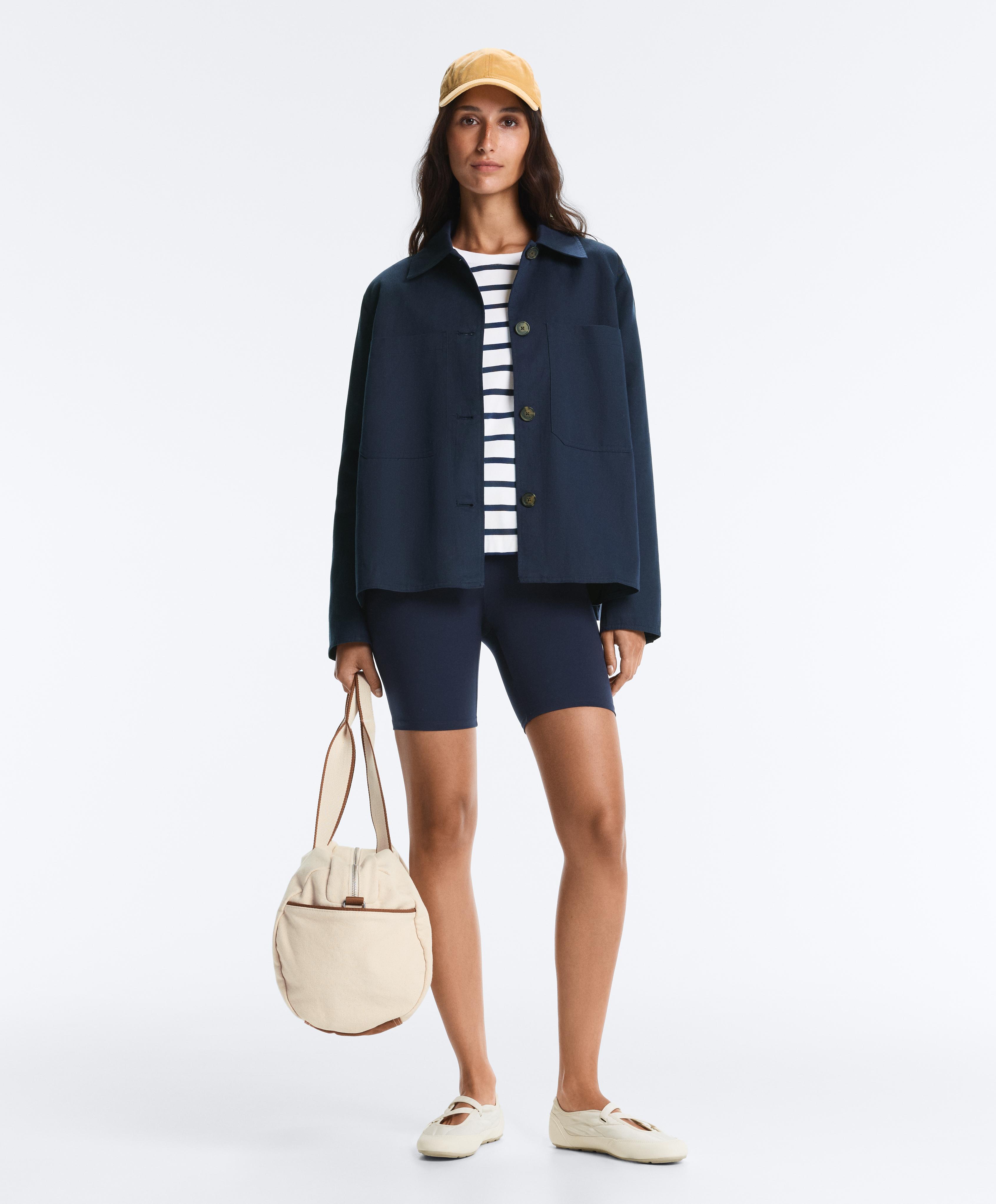 Boxy oversize striped cotton blend long sleeve T-shirt — NAVY BLUE