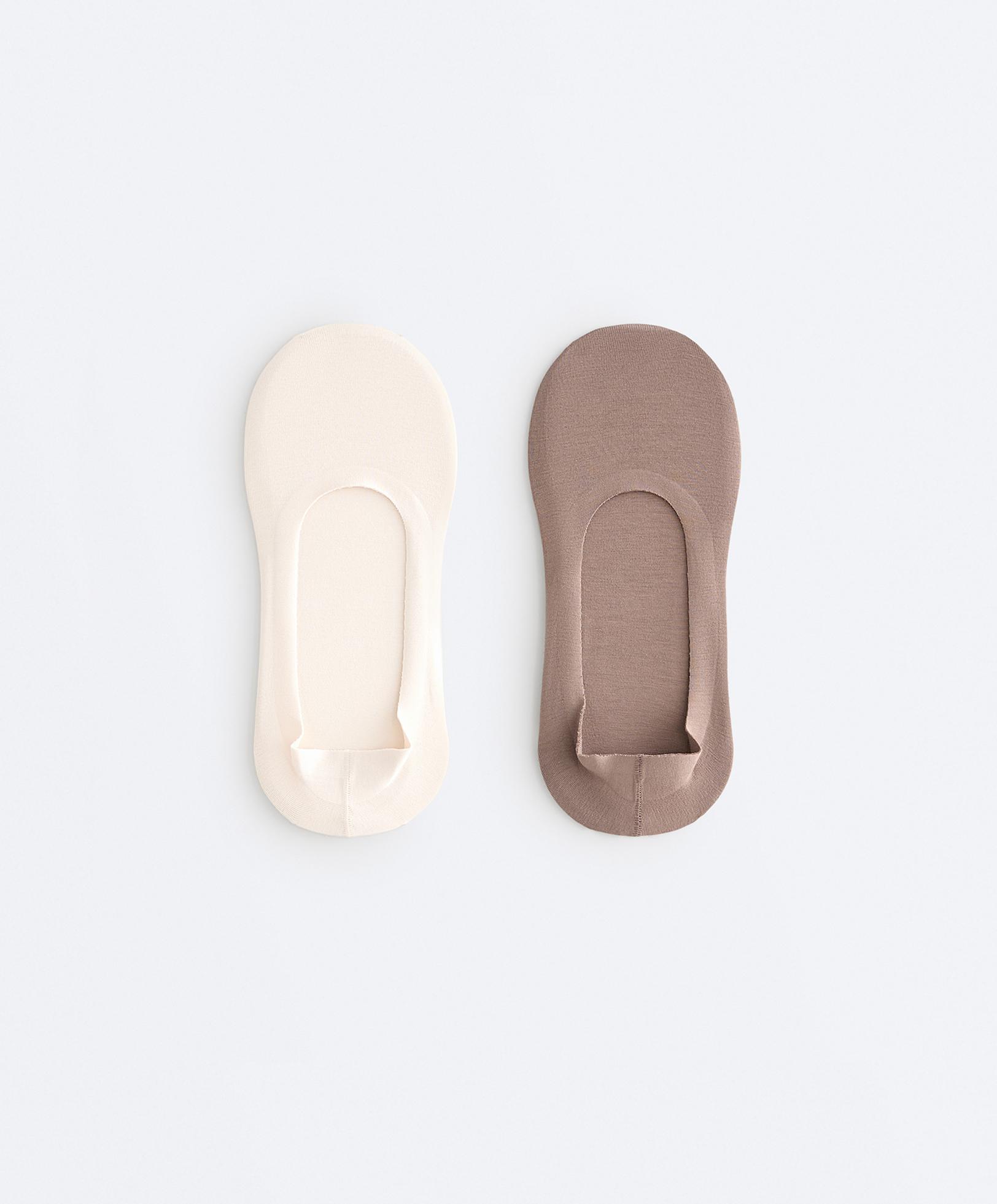 2 pairs of medium cut ribbed cotton blend invisible socks — MOCHA