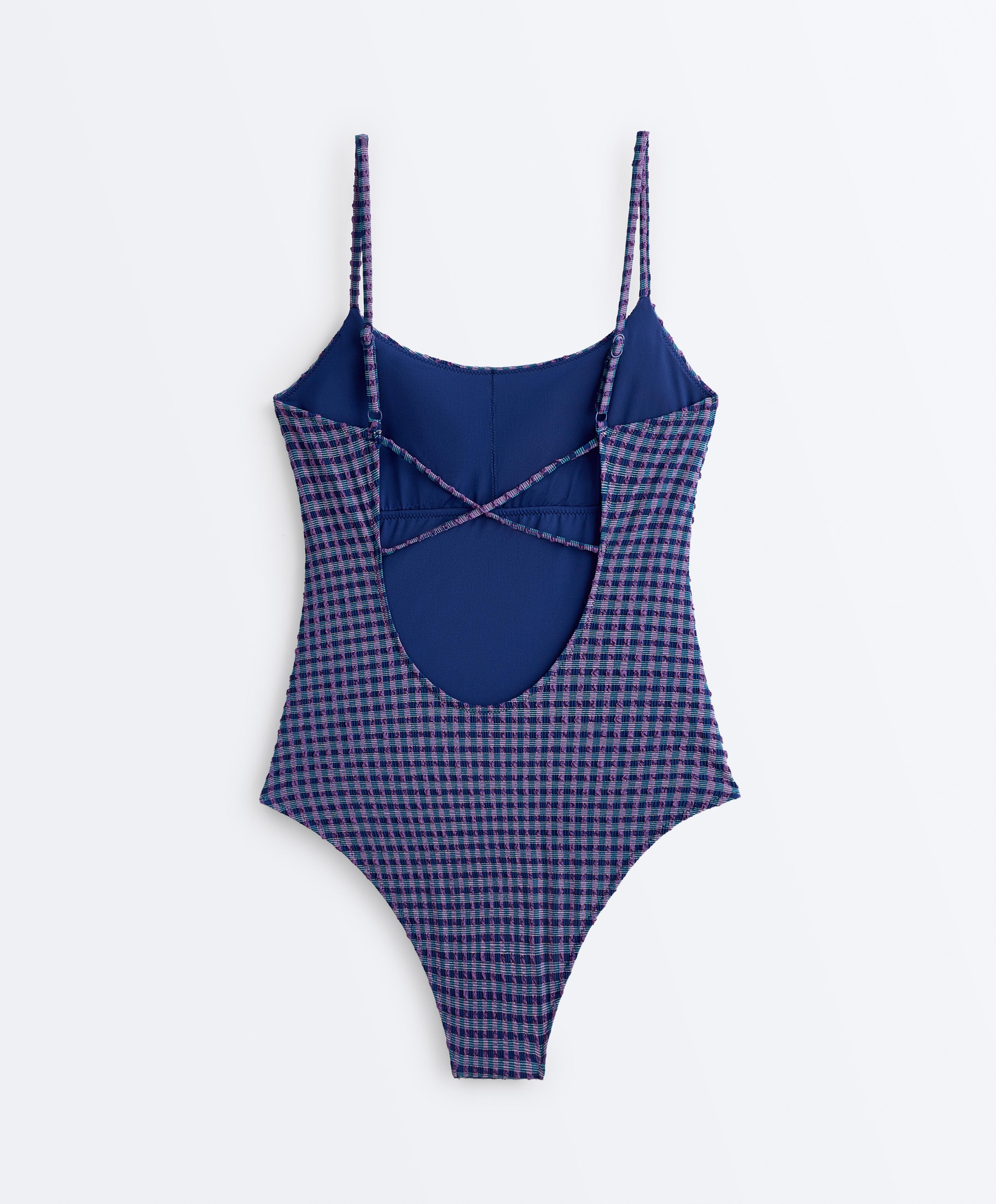 Gingham round-neck swimsuit — NAVY BLUE (alternate view)