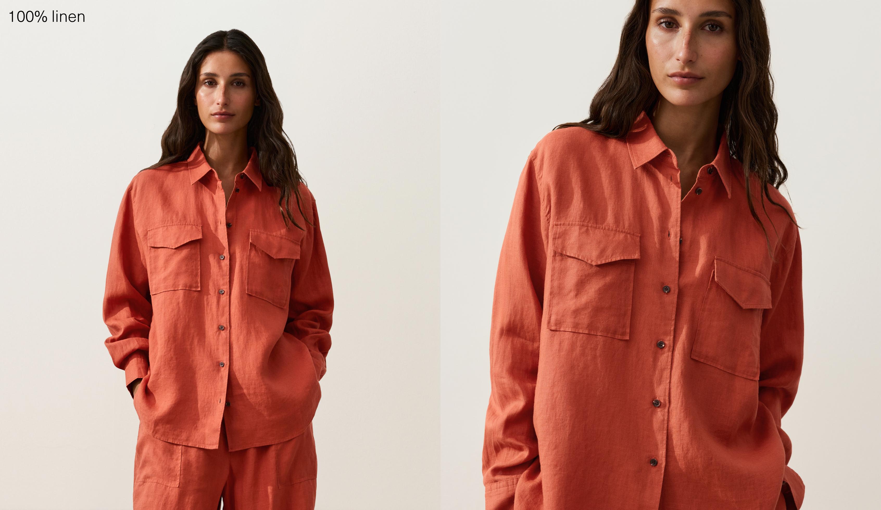 100% linen shirt with pockets — BURNT ORANGE