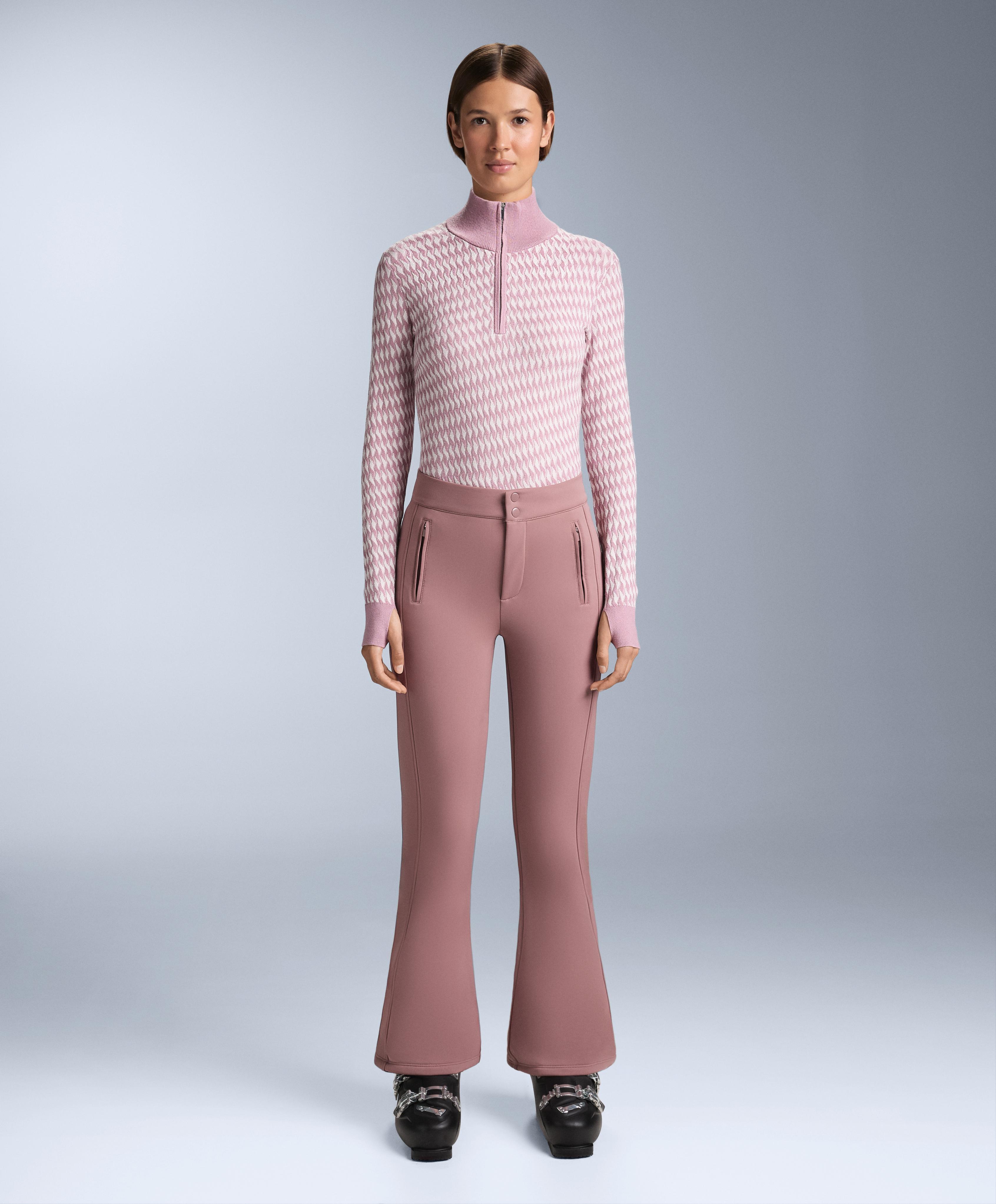 Geometric jacquard knit thermal base layer top — PINK-MAUVE