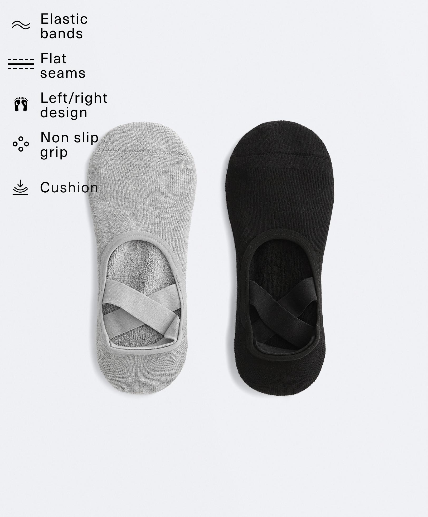 2 pares de calcetines yoga y pilates mezcla algodón cintas cruzadas acolchados