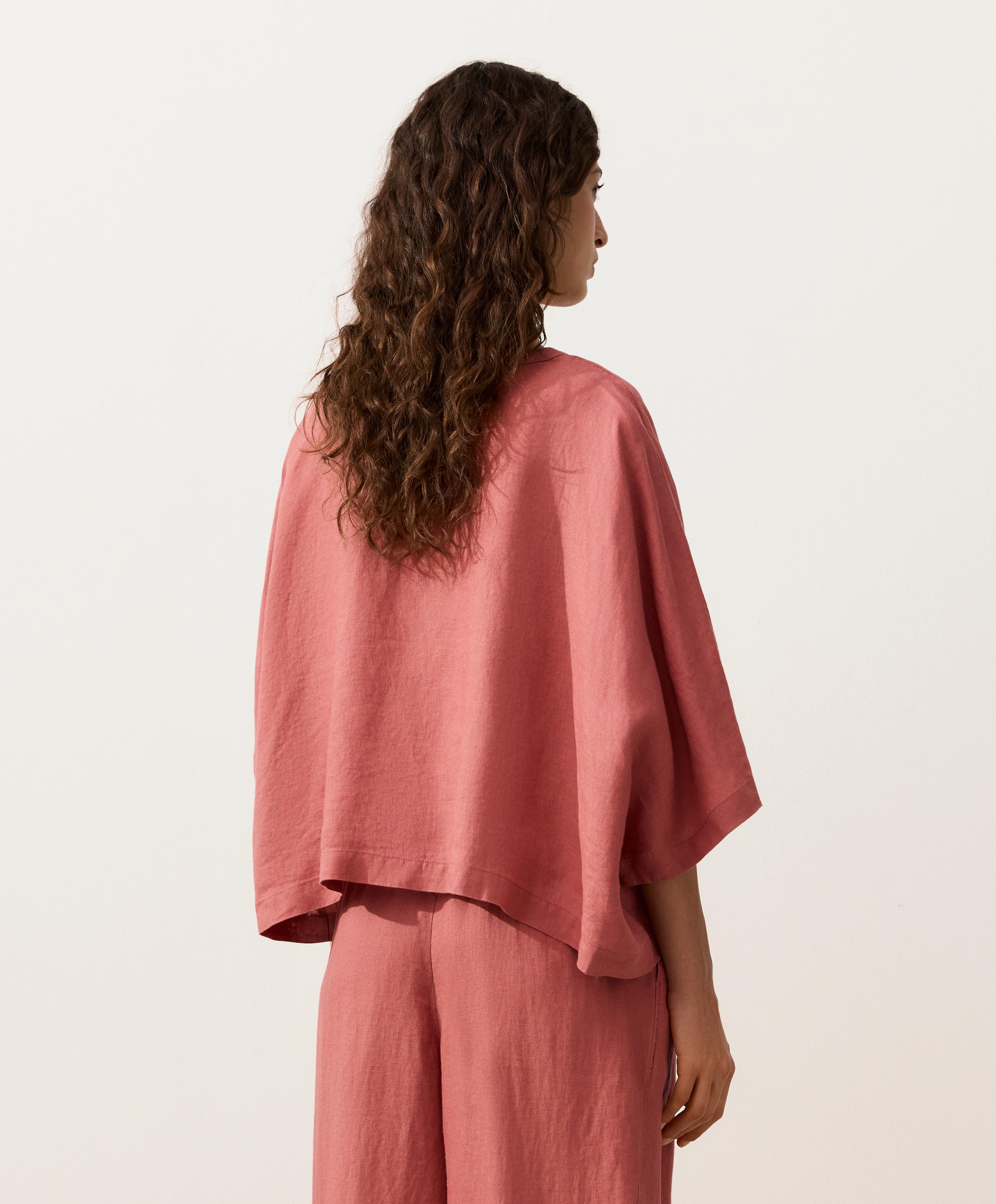 100% linen short-sleeve shirt — CORAL