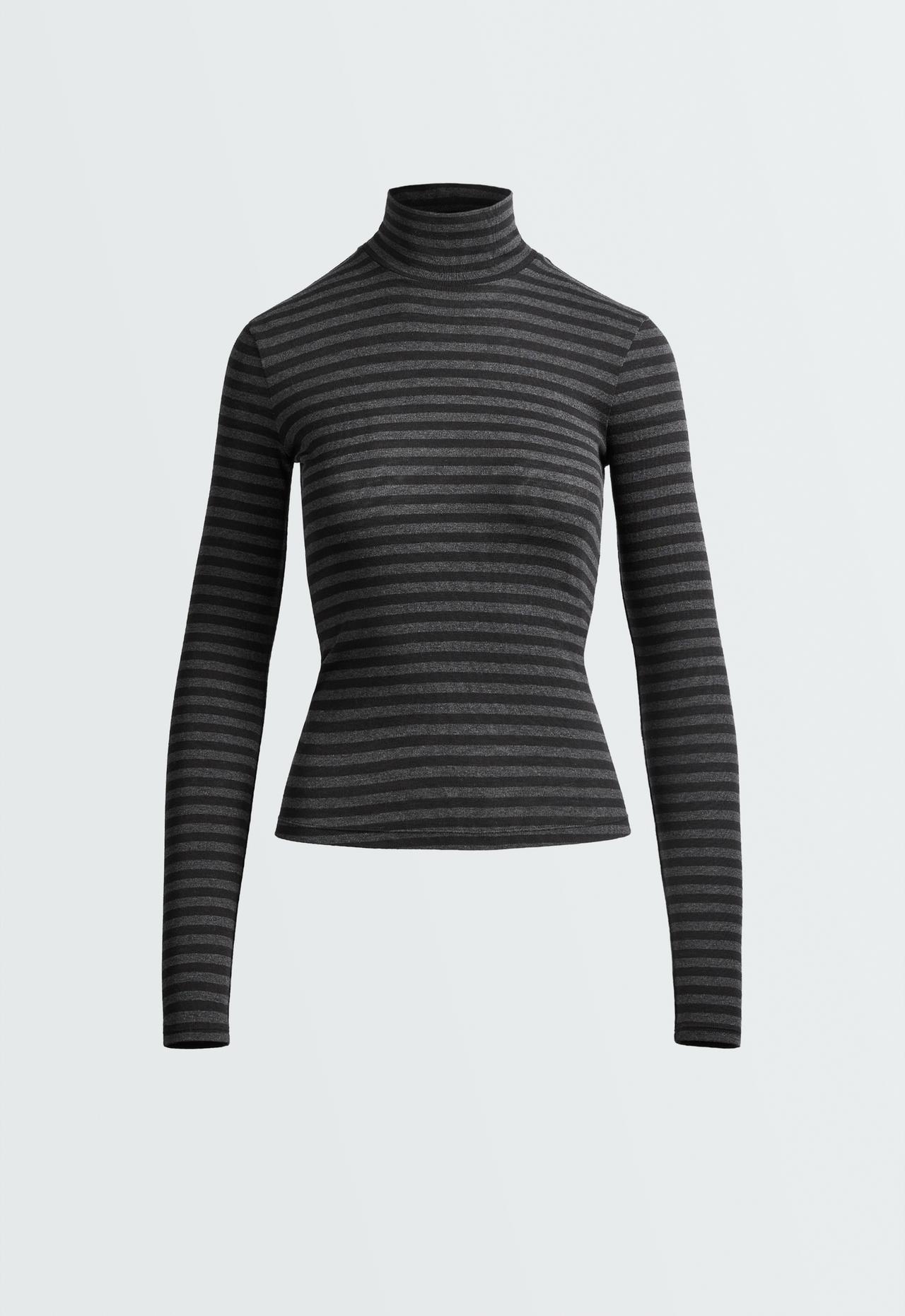 Base layer high-neck striped rib t-shirt — ANTHRACITE