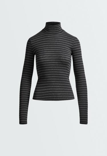 Base layer high-neck striped rib t-shirt — ANTHRACITE 6