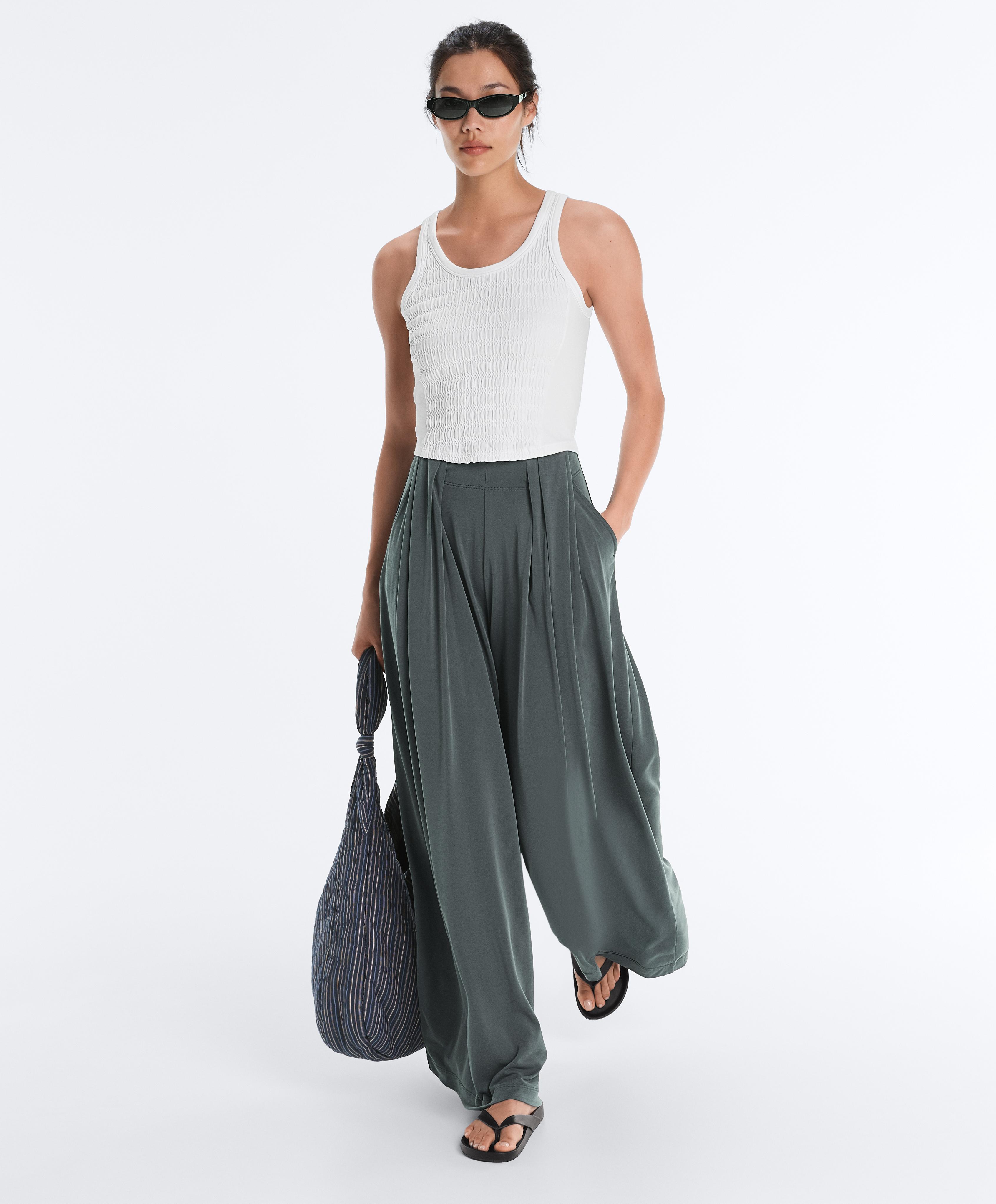 Floaty trousers with pleated modal blend waist — STEEL GREY