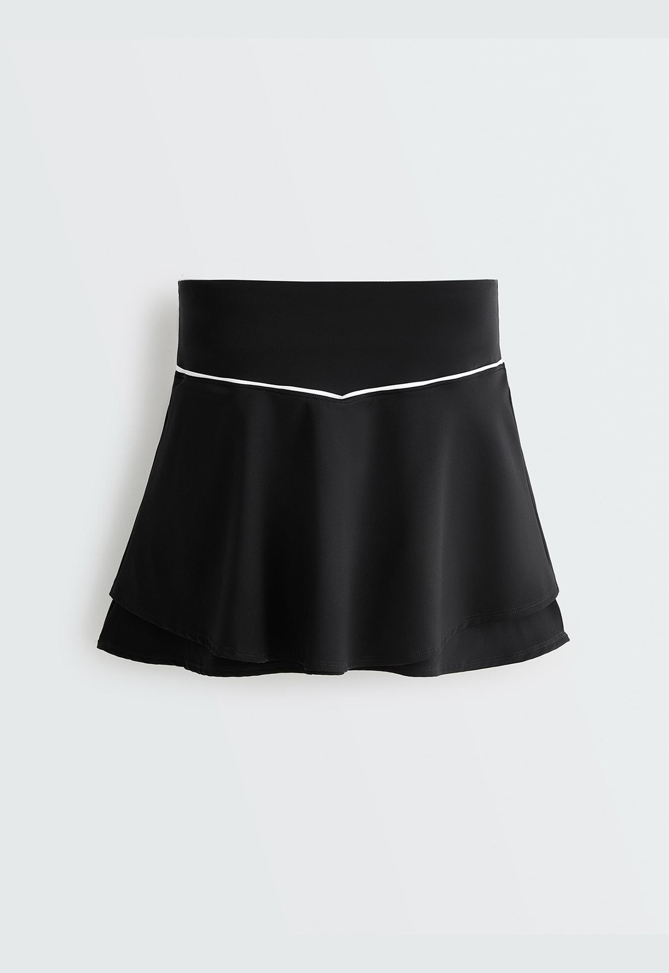 Double layer high rise short skirt — BLACK