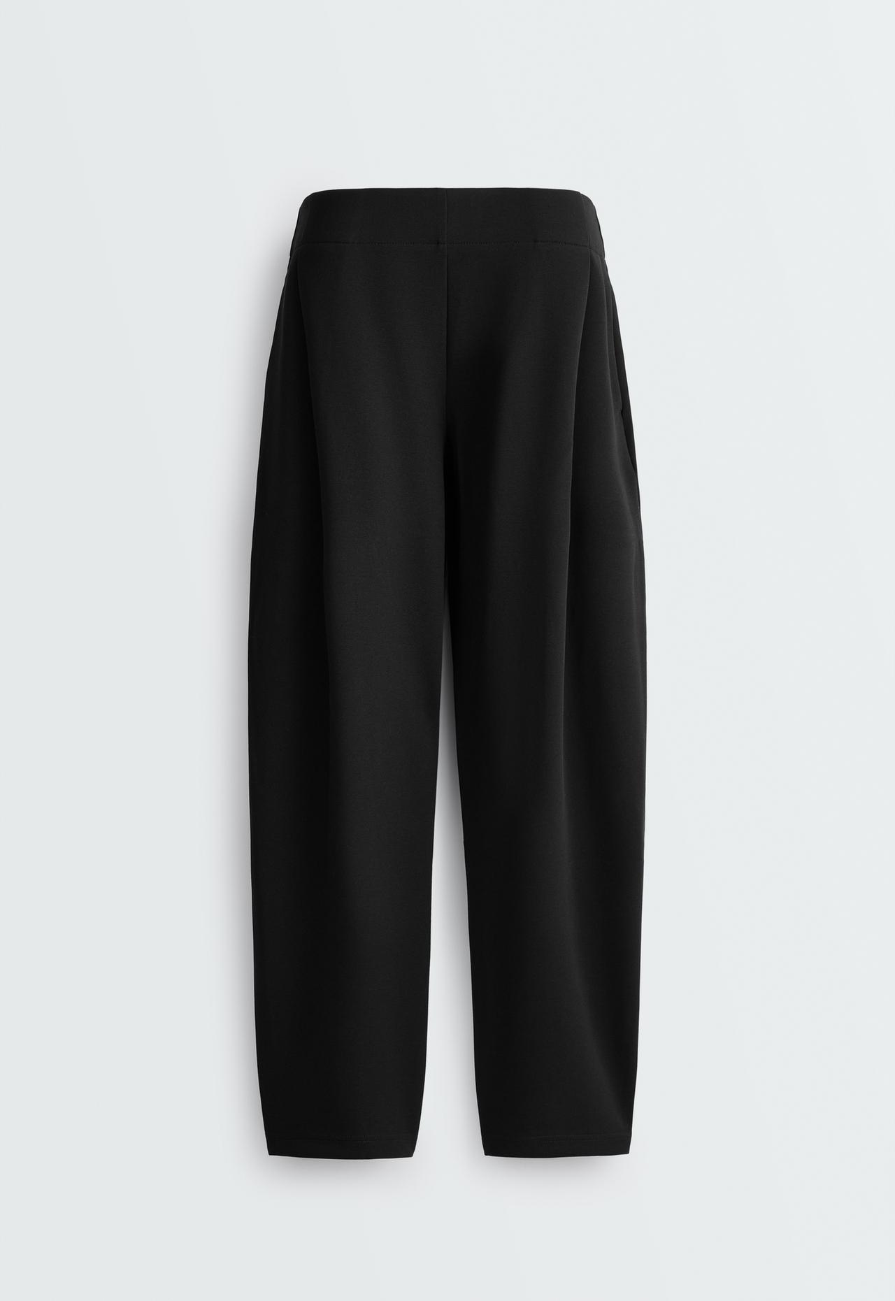 Piqué cotton cocoon trousers — BLACK