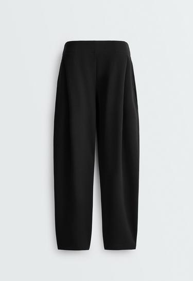 Piqué cotton cocoon trousers — BLACK 7