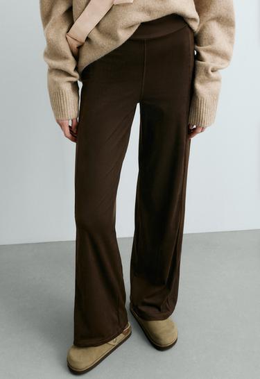 Suede-effect straight-leg trousers — Dark chocolate 3