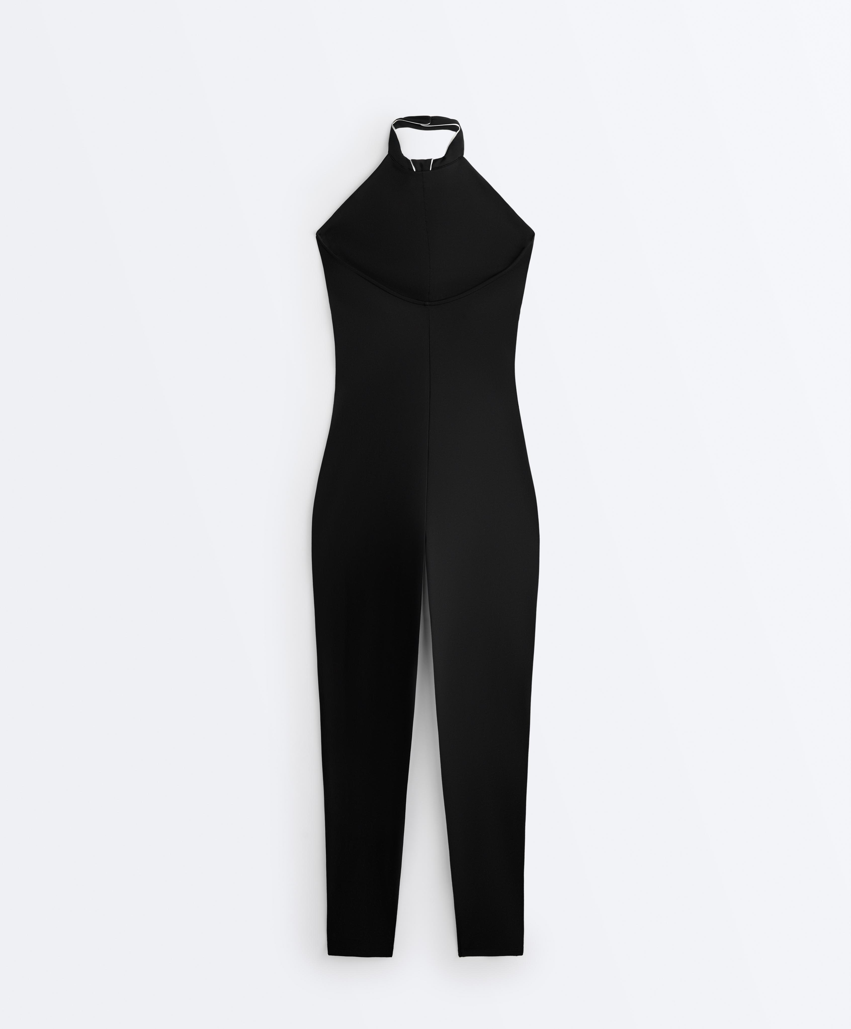 Comfortlux long jumpsuit with tie — BLACK
