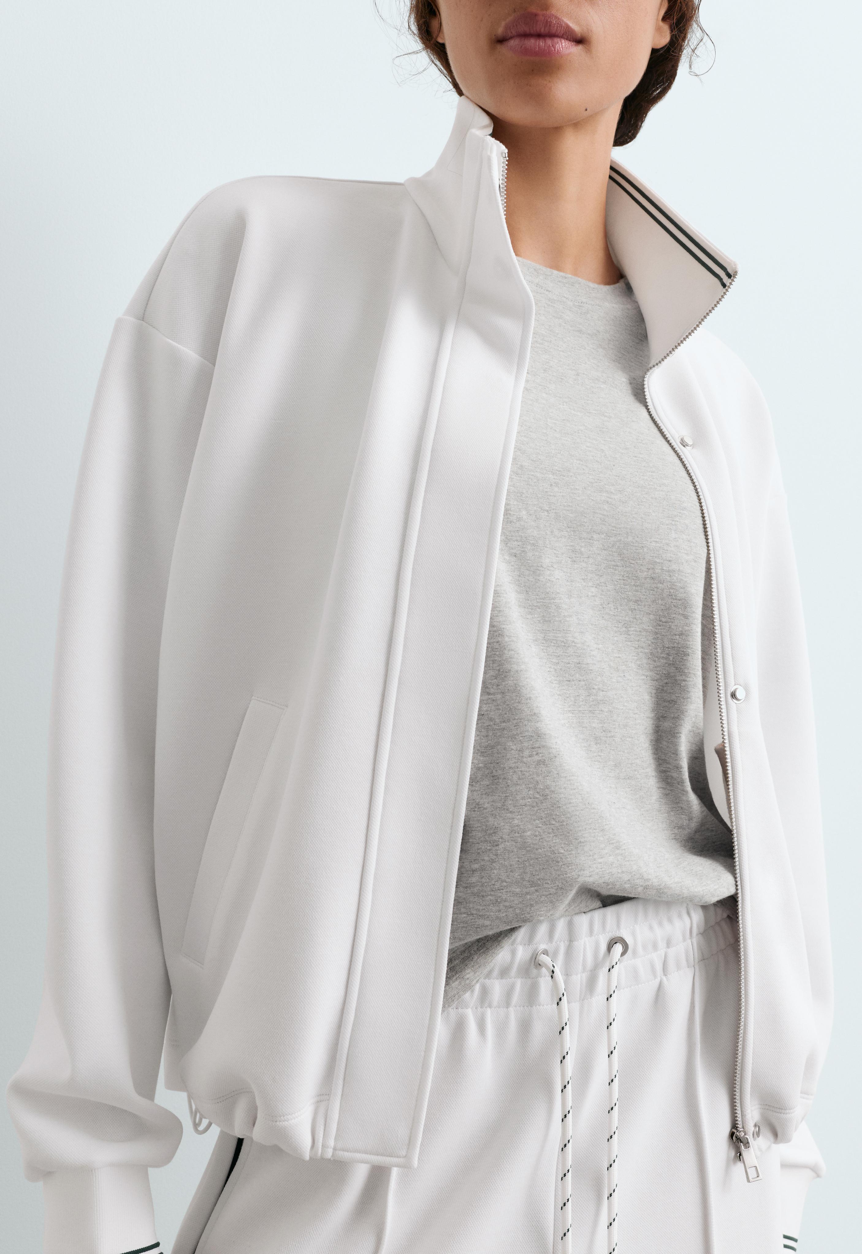 Cotton piqué jacket with piping — WHITE
