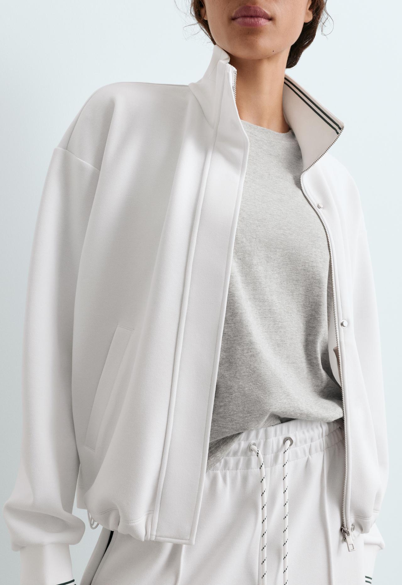 Cotton piqué jacket with piping — WHITE