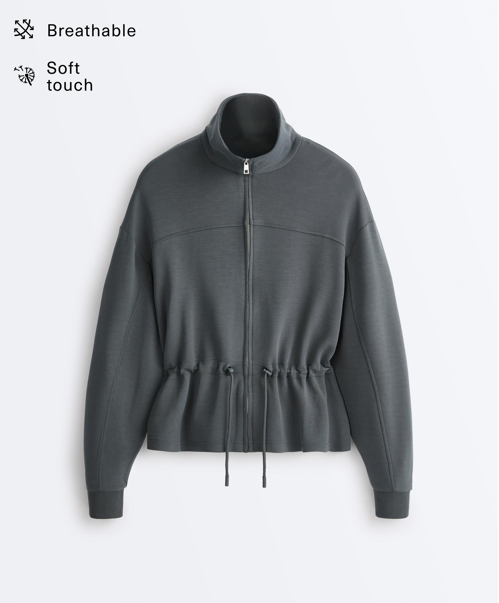 Soft-touch modal jacket with adjustable waist and high collar — ASPHALT