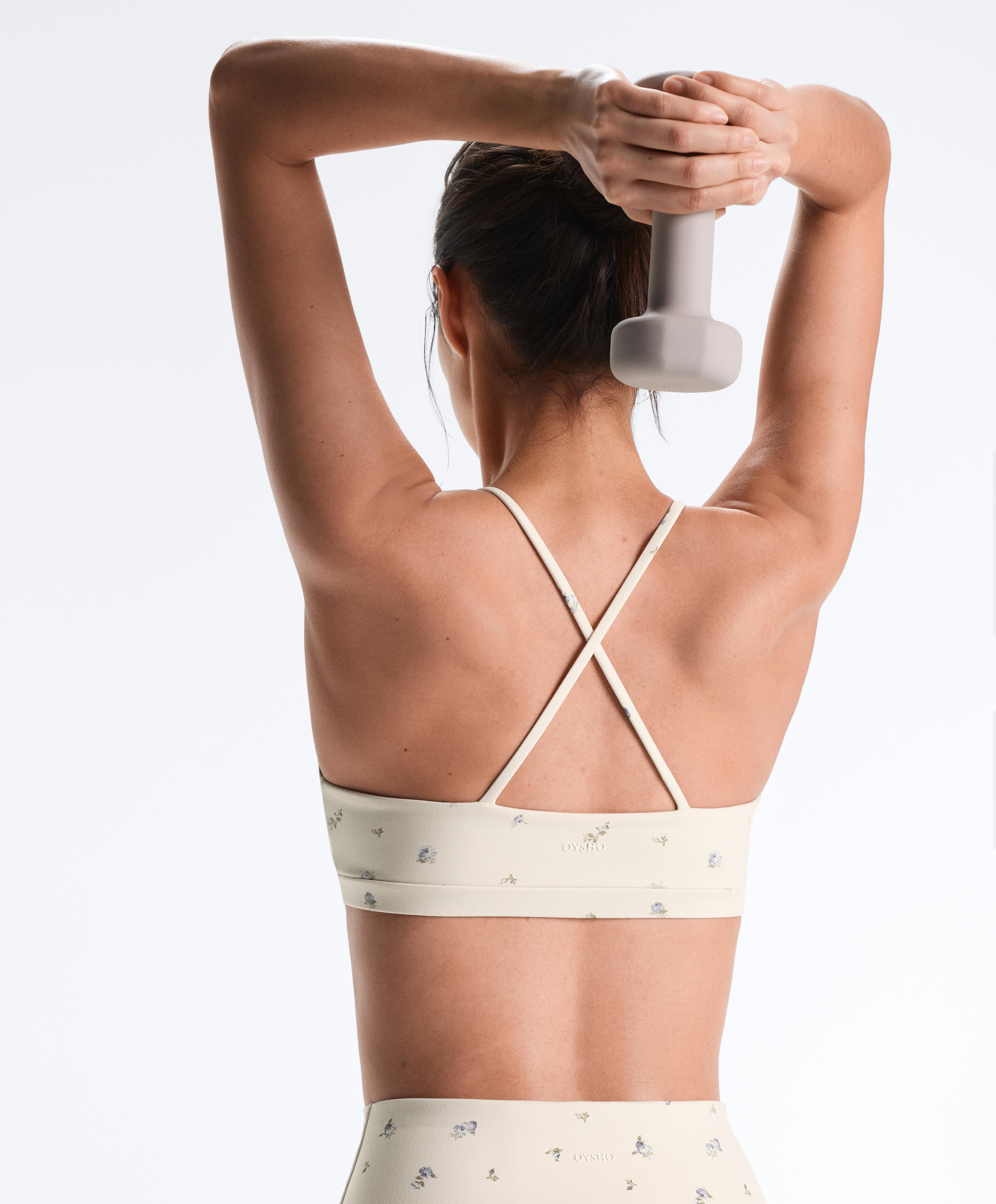 Evermove low-support floral sports bra — PALE ECRU