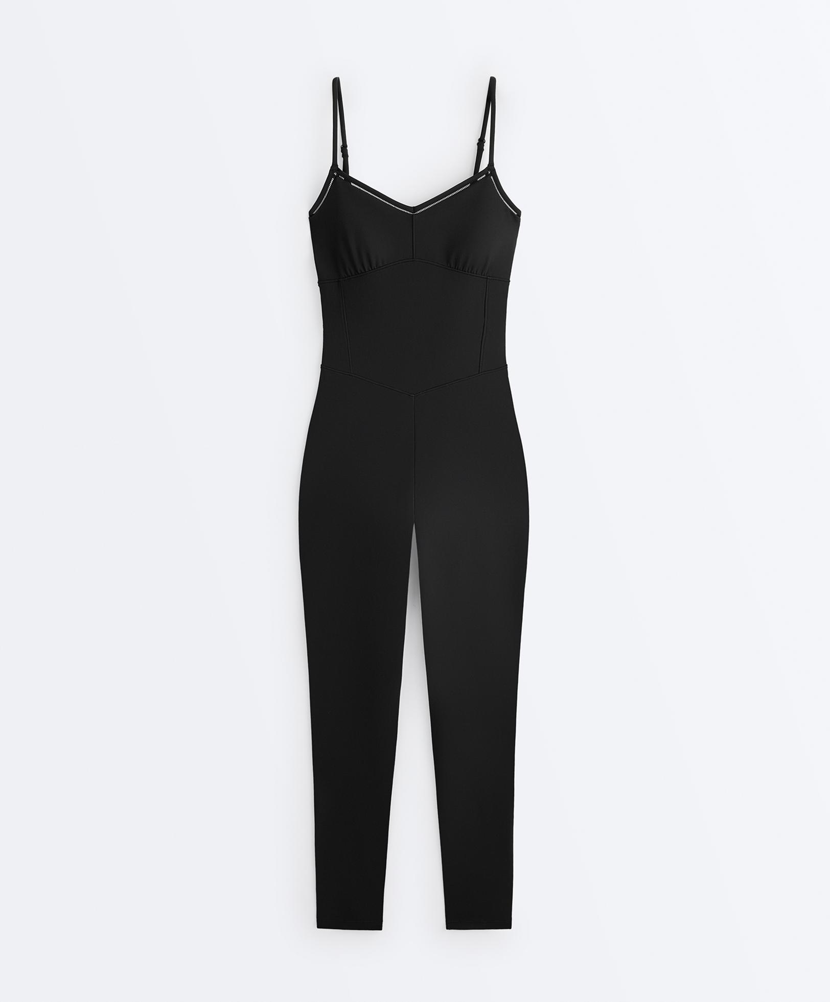 Comfortlux hemstitch long jumpsuit — BLACK