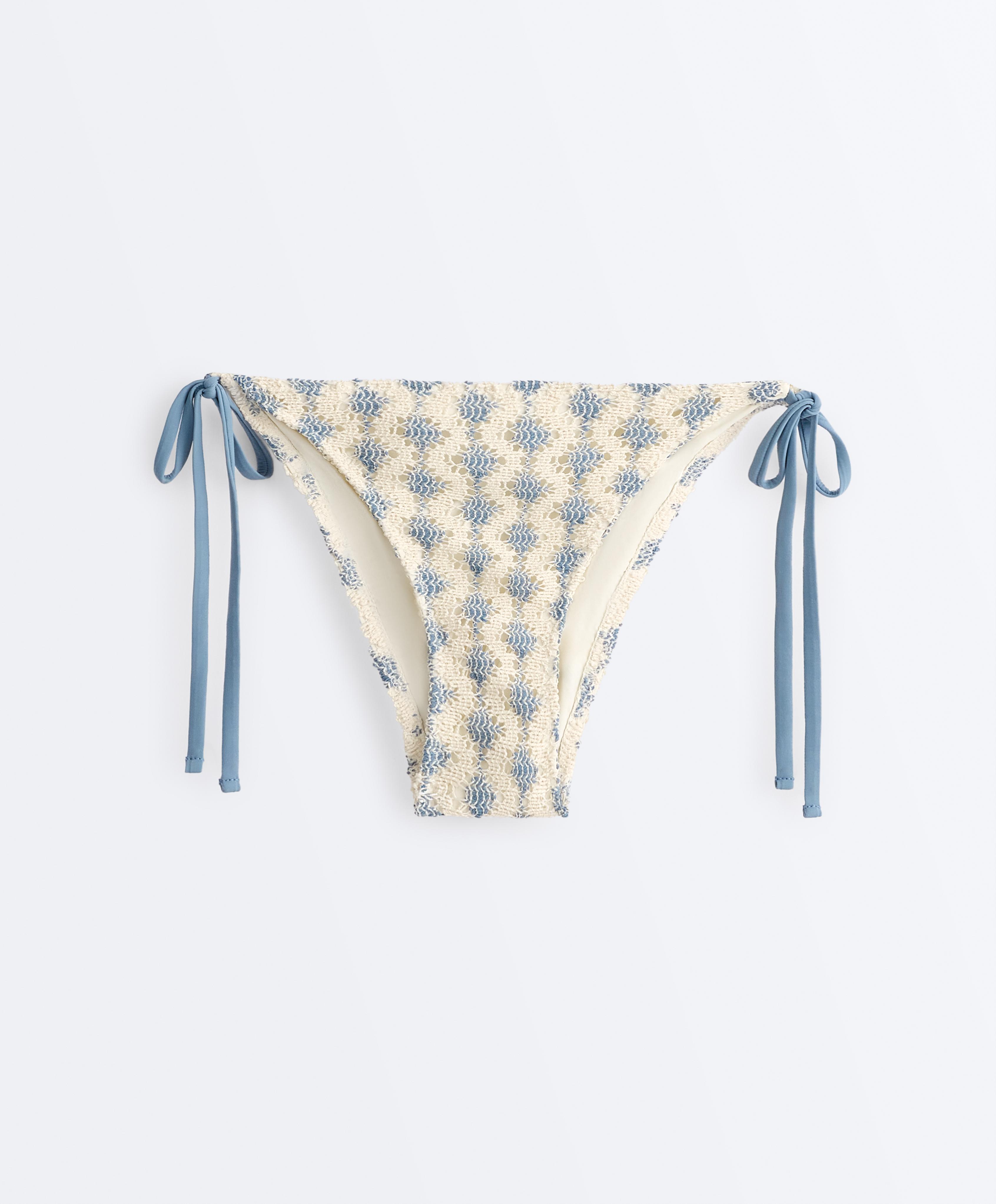 Medium-coverage wave crochet tie bikini briefs — GREY-BLUE