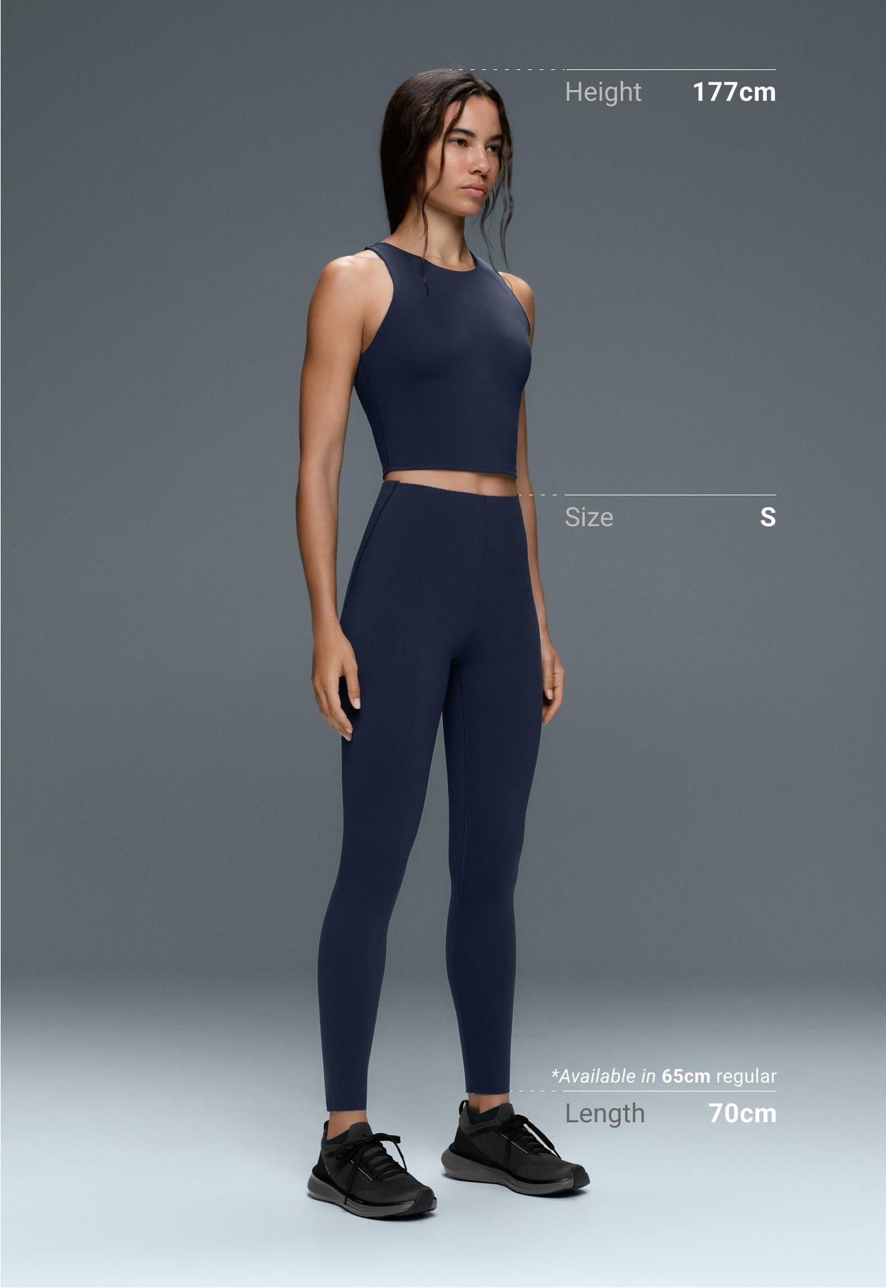 Ankle-length high rise Compressive core control leggings — NAVY BLUE