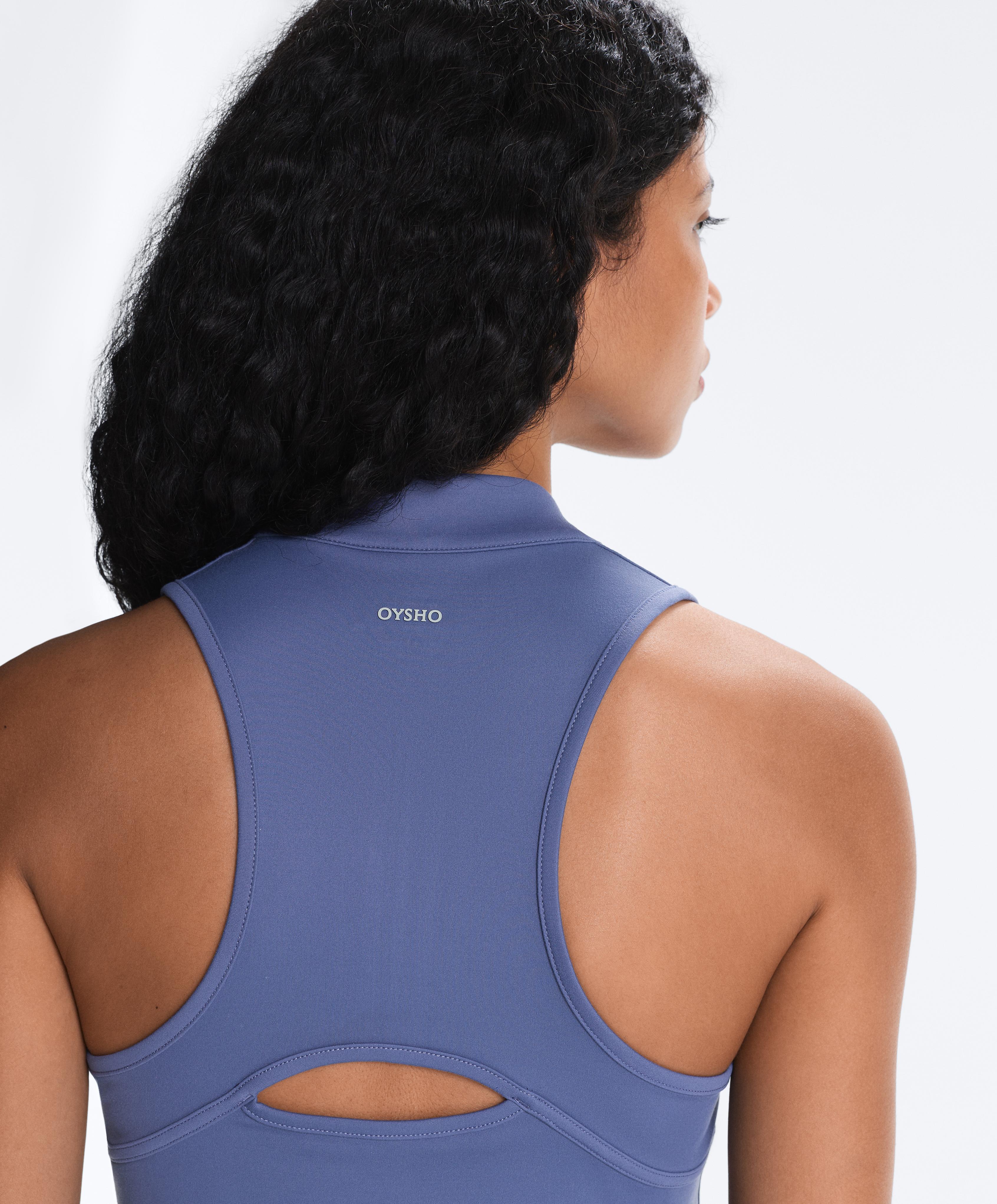 Half-zip sleeveless top — MID-WASHED BLUE