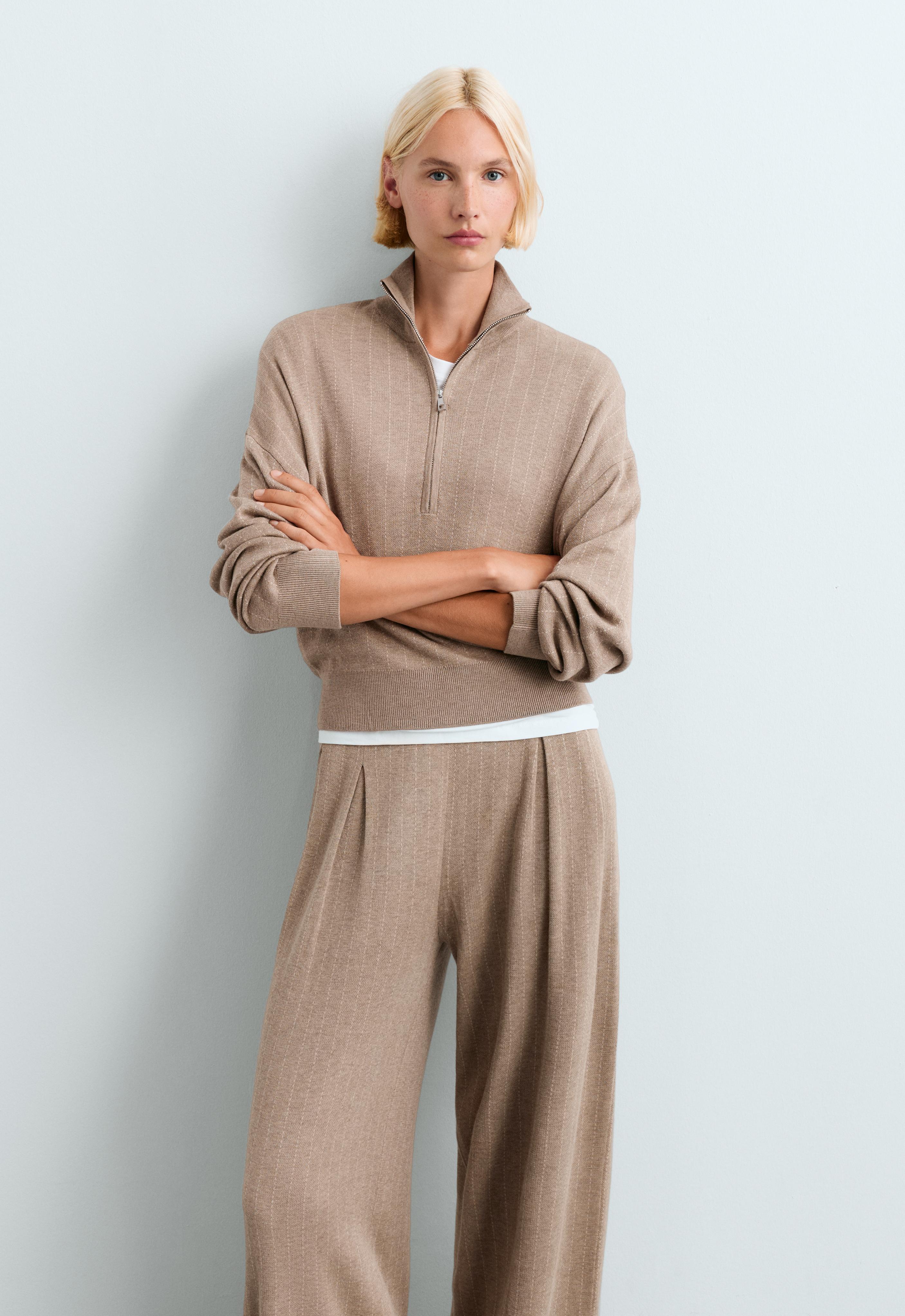 Pinstripe half-zip knit jumper