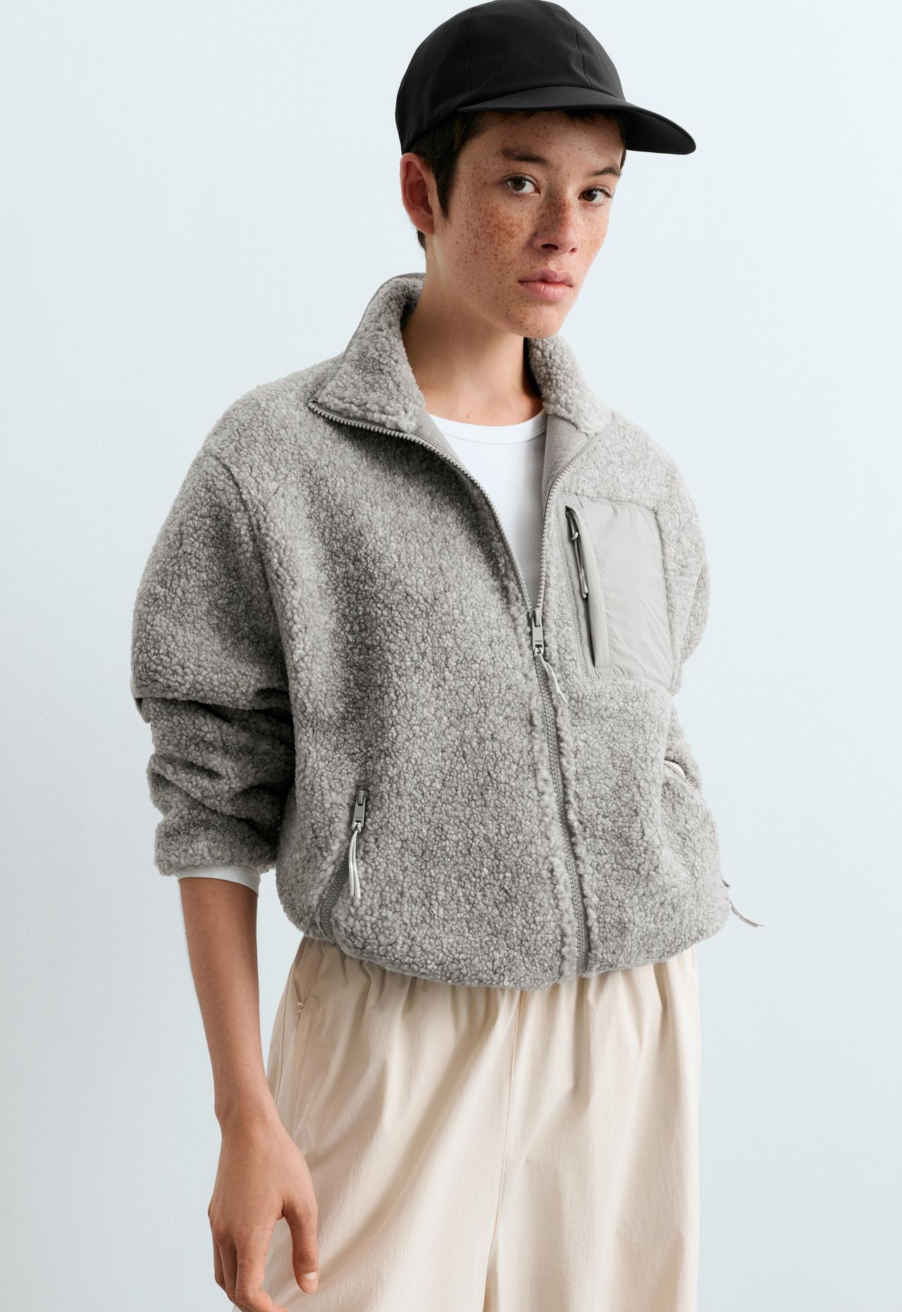 Faux-shearling pocket jacket — MID-GREY MELANGE