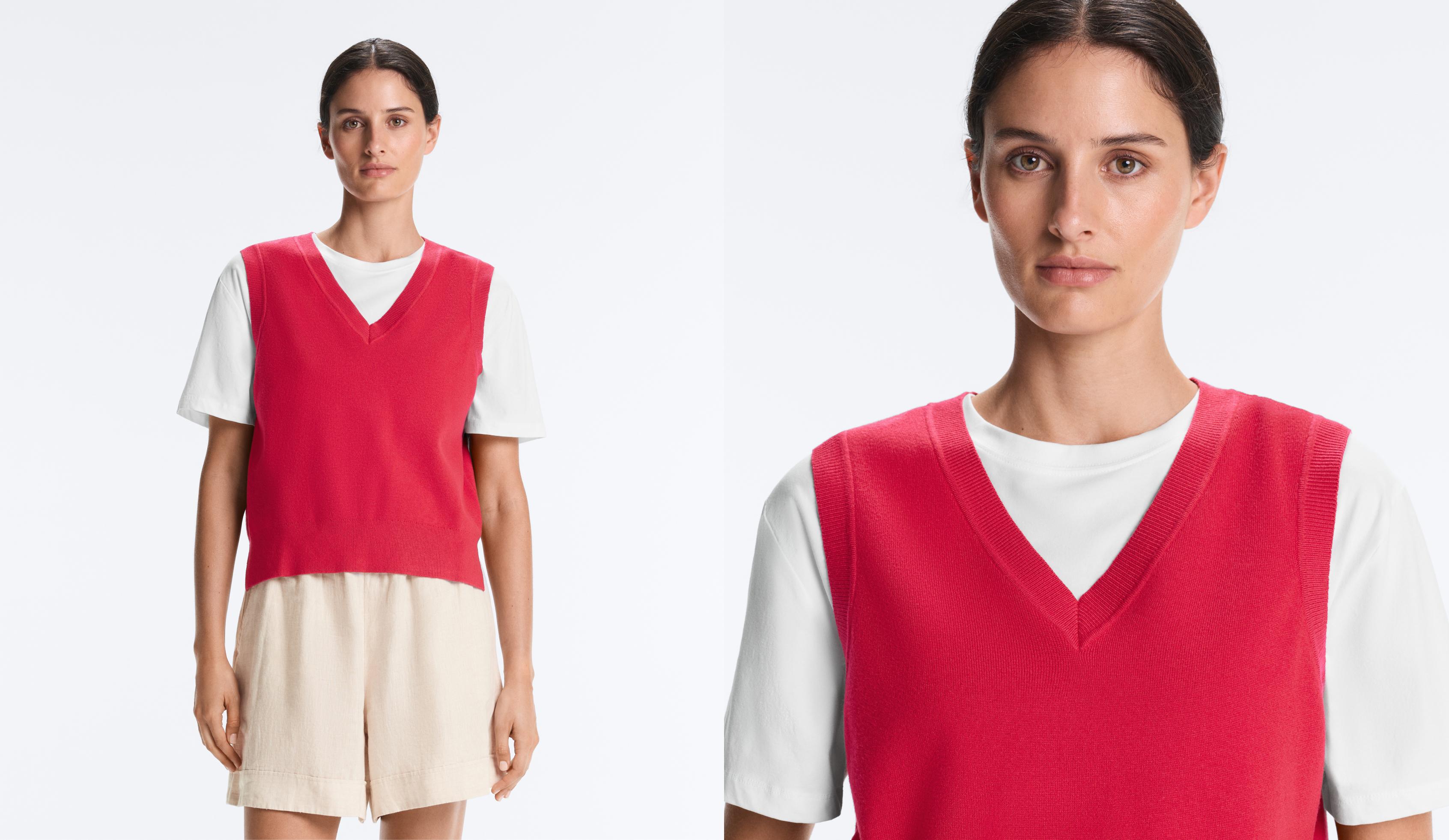 V-neck knit vest — RED