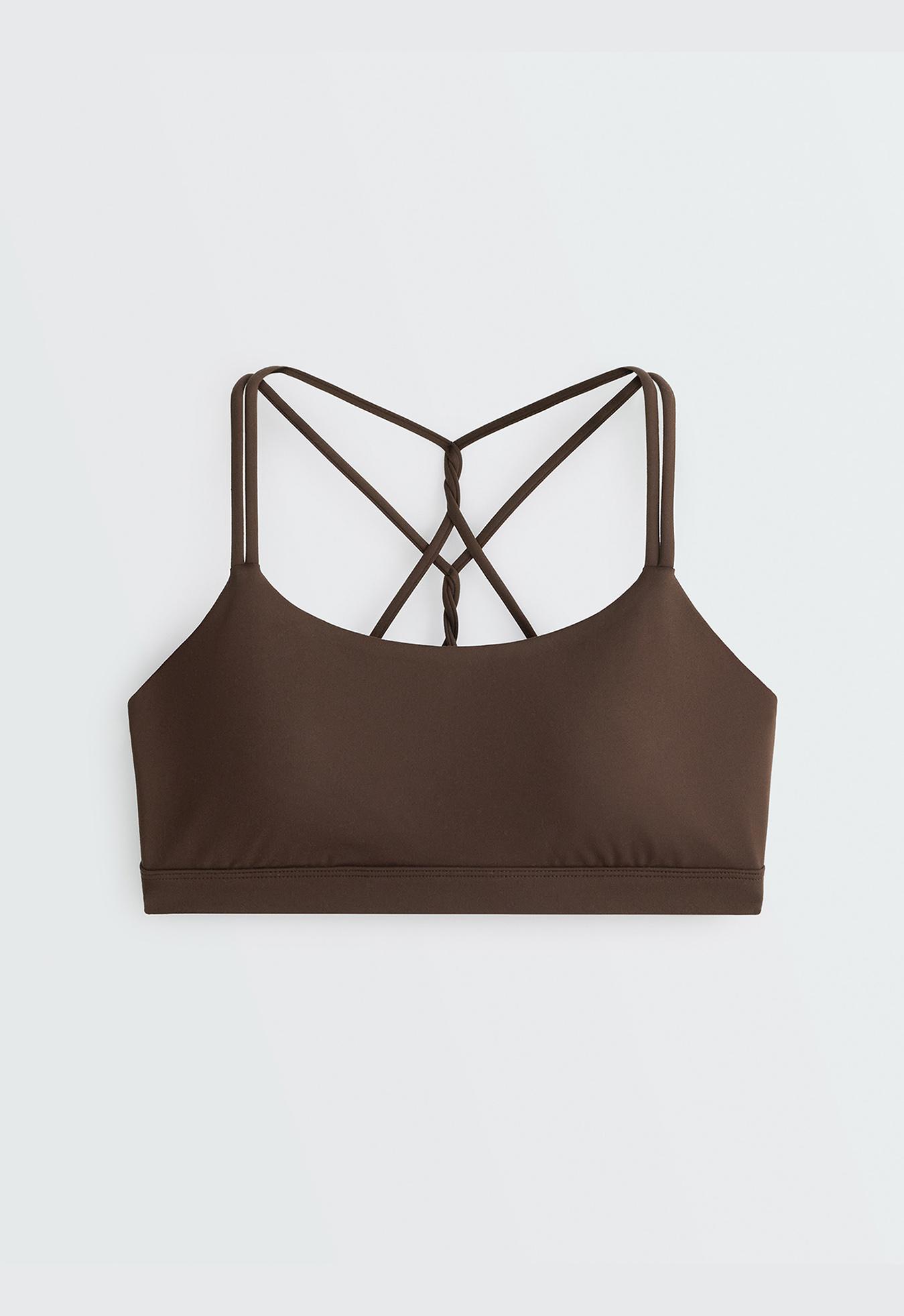 Comfortlux low-support crossover strap sports bra — DARK BROWN
