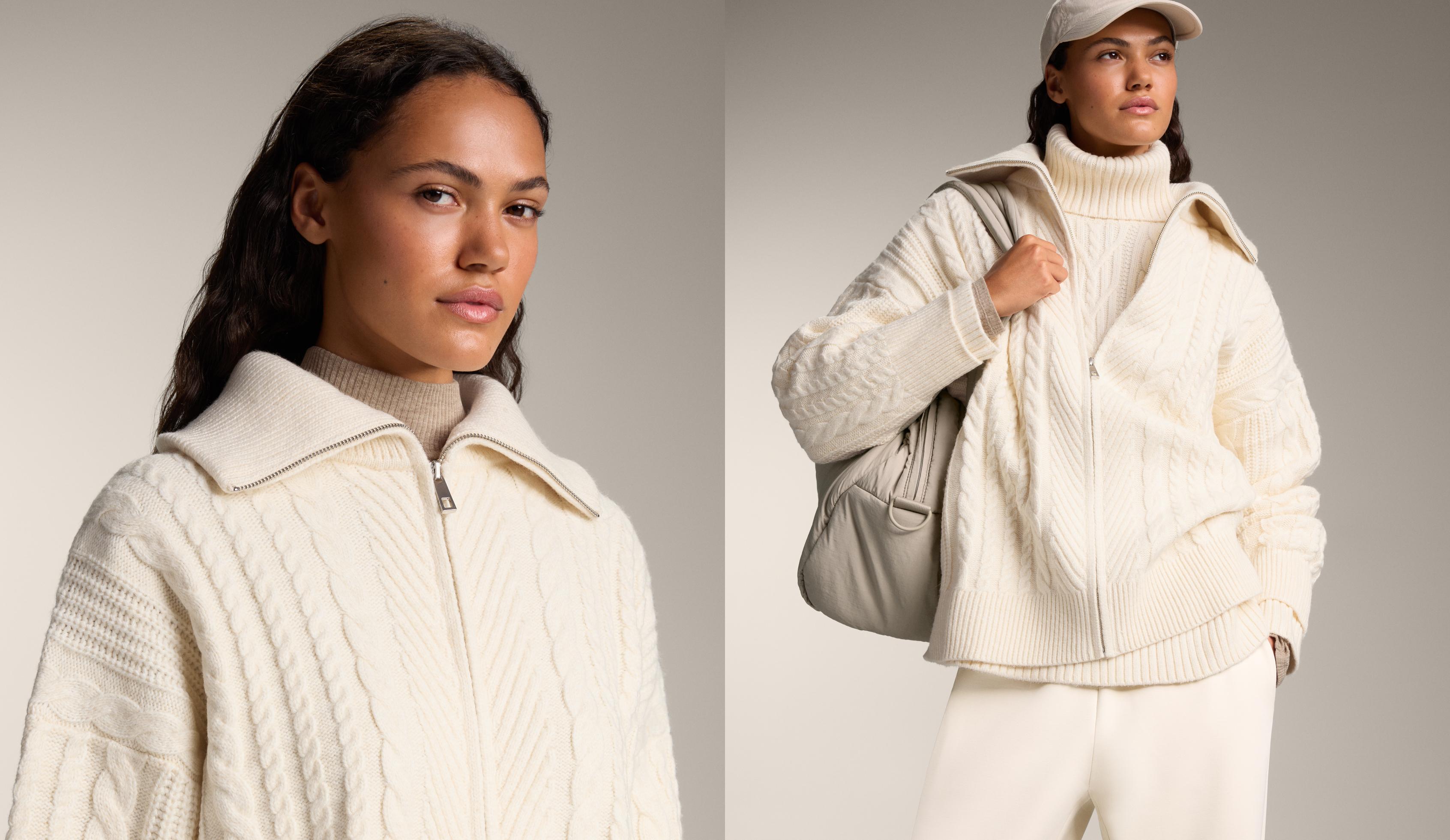 High neck cable knit jacket