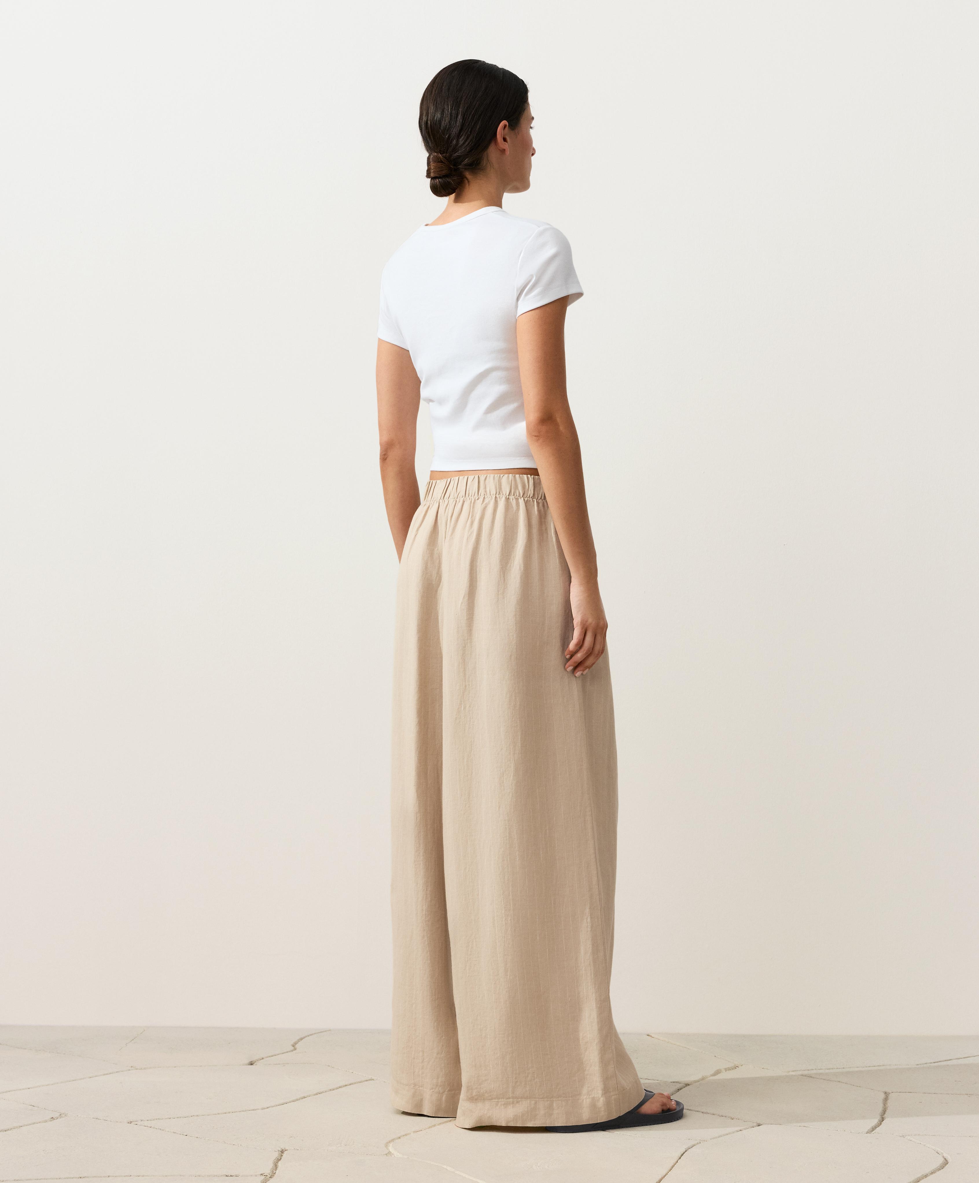 100% linen wide-leg striped trousers — SANDY