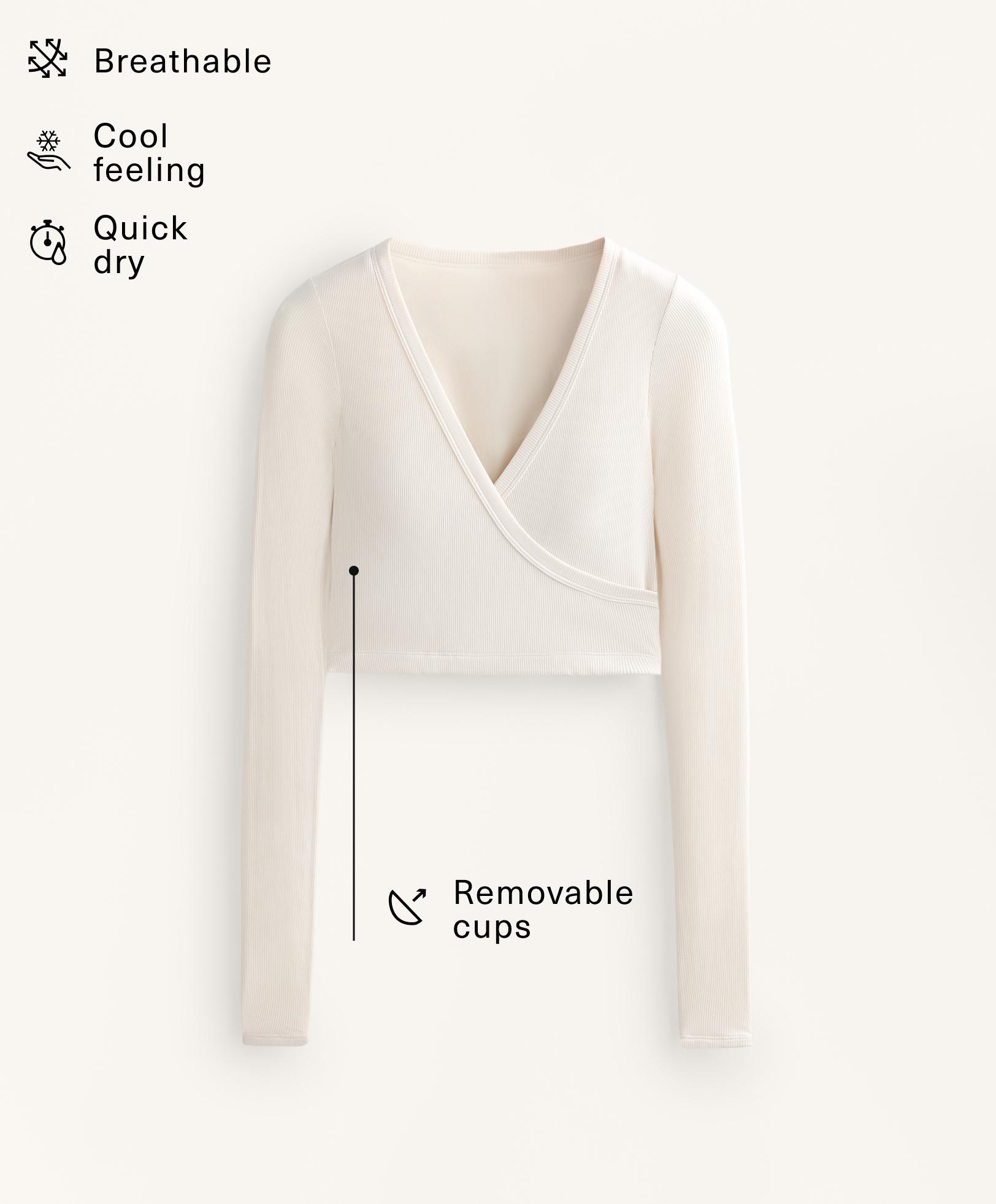 Rib modal blend long sleeve crossover tank top — PALE ECRU
