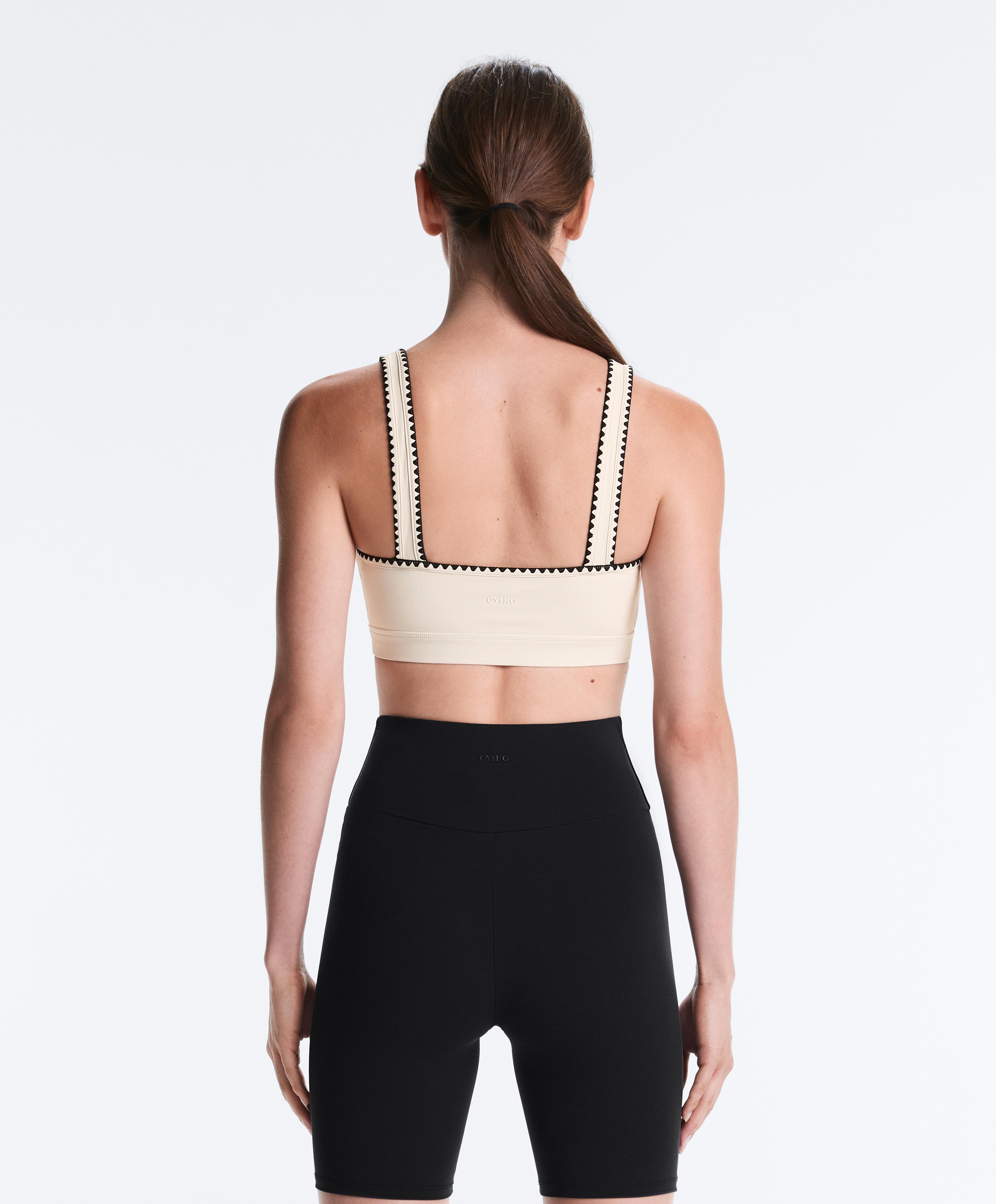 Medium-support Comfortlux sports bra with contrast seams — PALE ECRU